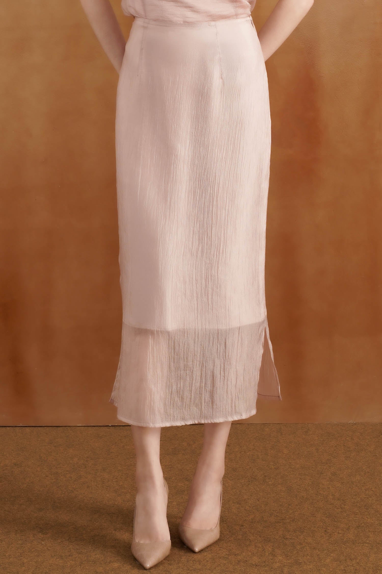 Mirela Midi Translucent Skirt In Pink