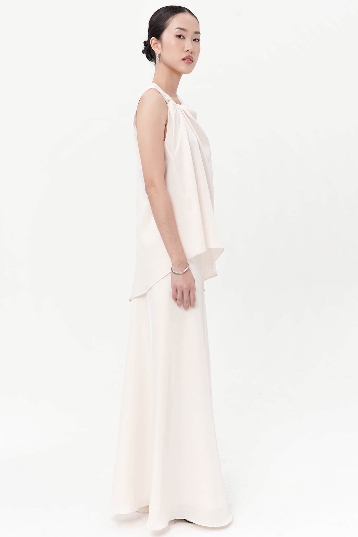 Nedrik Asymmetric Drape Top In Porcelain