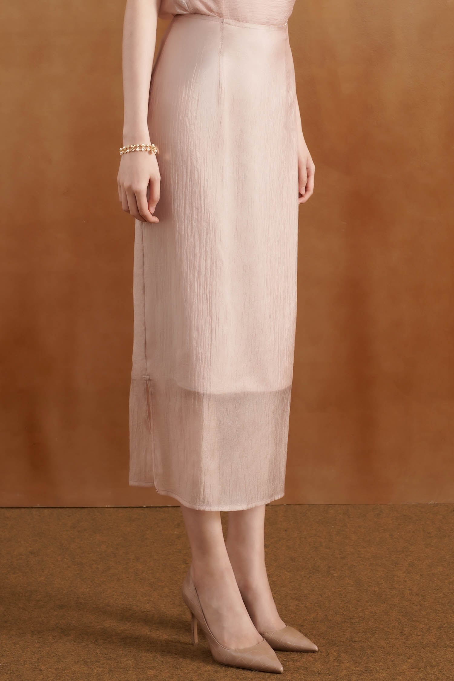 Mirela Midi Translucent Skirt In Pink