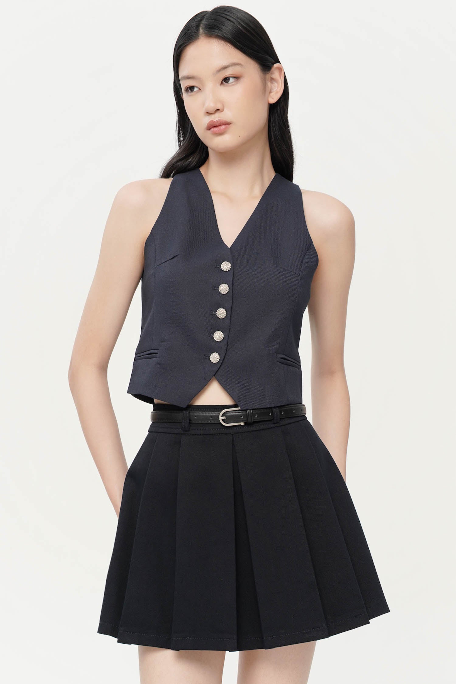 Abbie Pleated Mini Skort In Navy