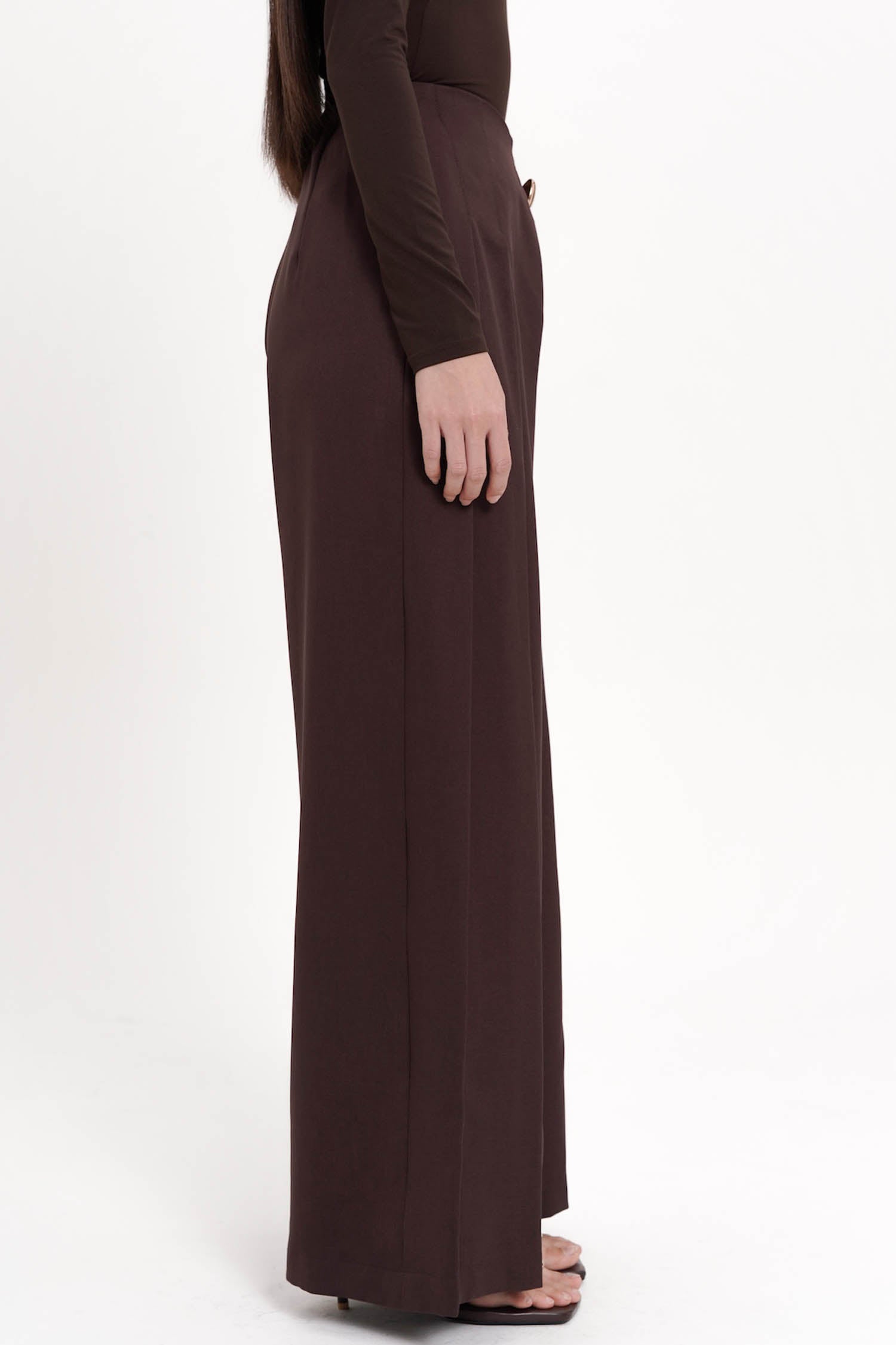 Brinley V-waist Pleated Wide-Legged Pants In Espresso
