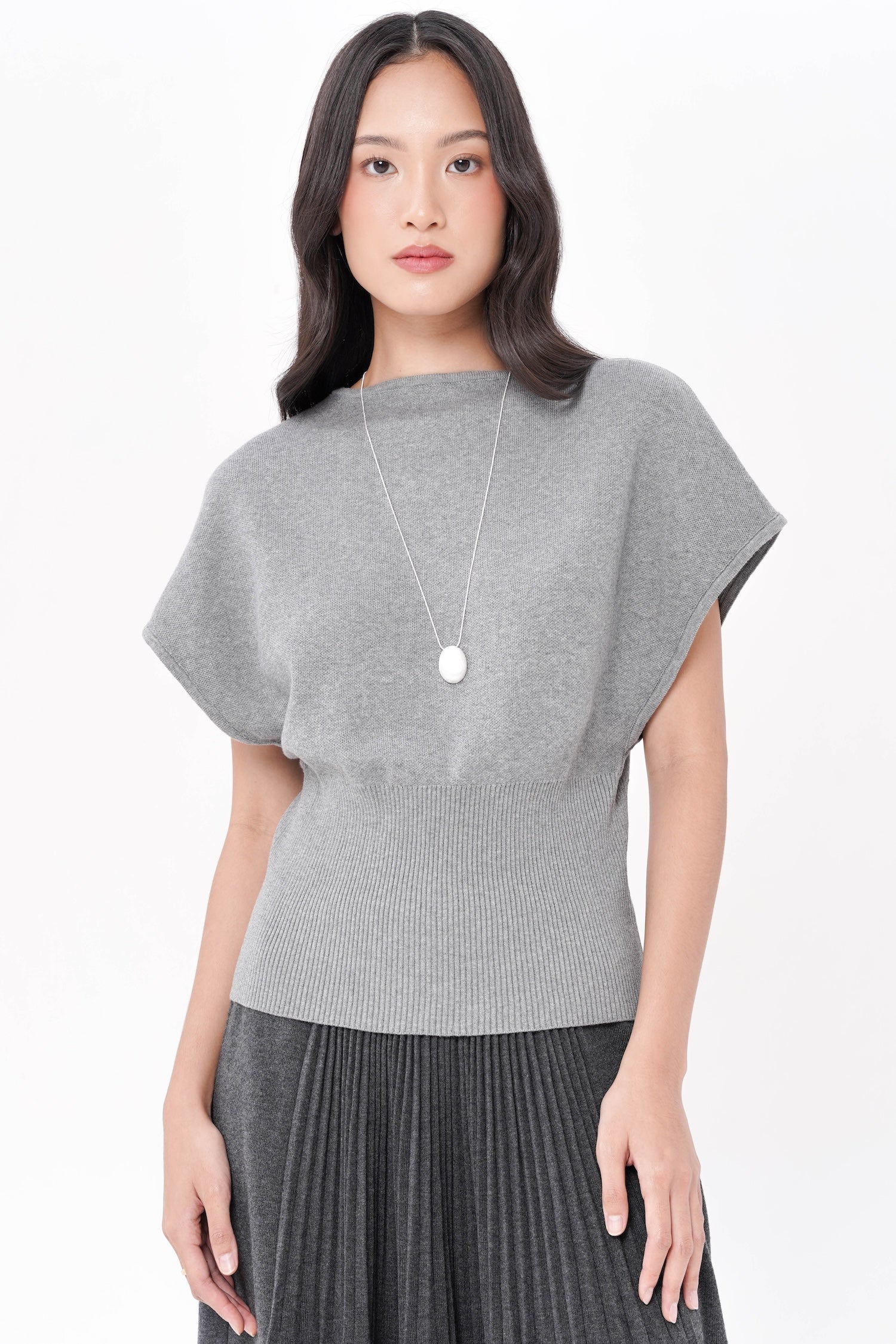 Gertie Cinched Waist Top In Grey