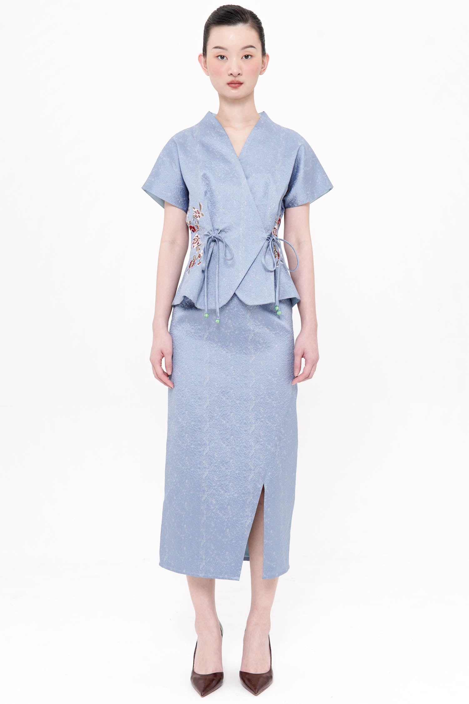 Wufu Maxi Slit Skirt In Blue