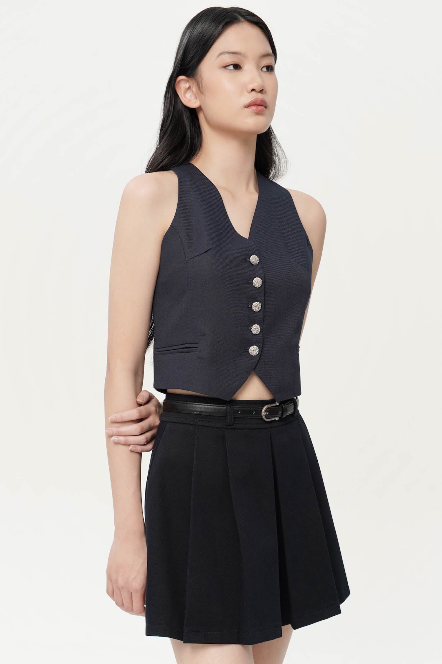 Abbie Pleated Mini Skort In Navy