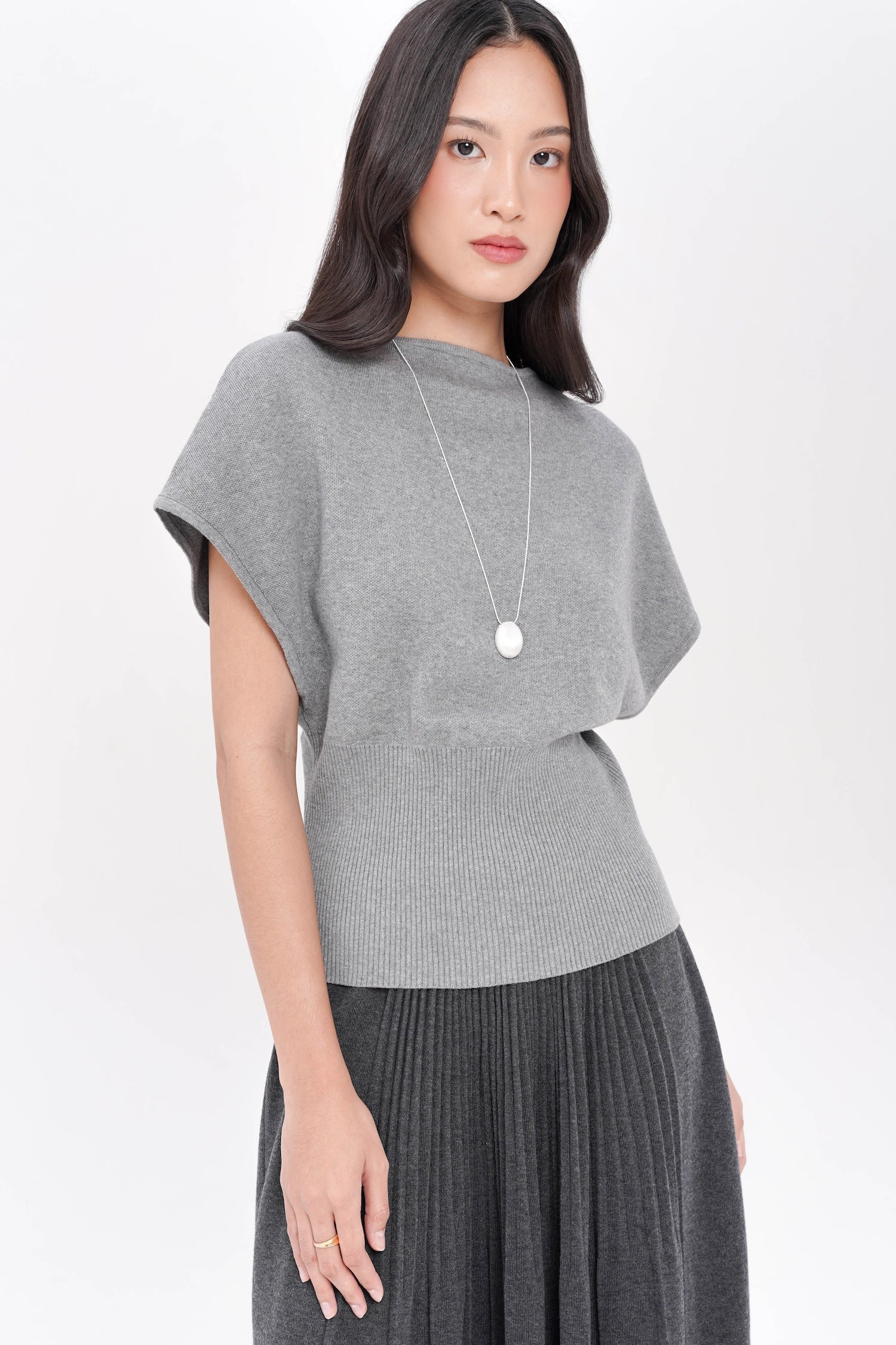 Gertie Cinched Waist Top In Grey