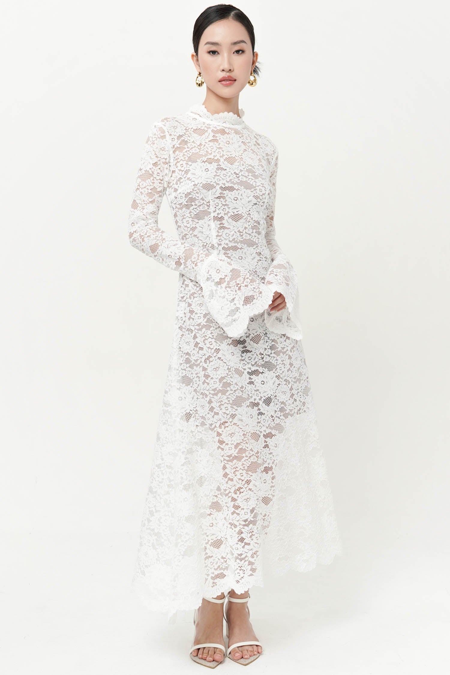 Caeli Lace Midi Dress In Broken White Caeli Lace Midi Dress In Broken White