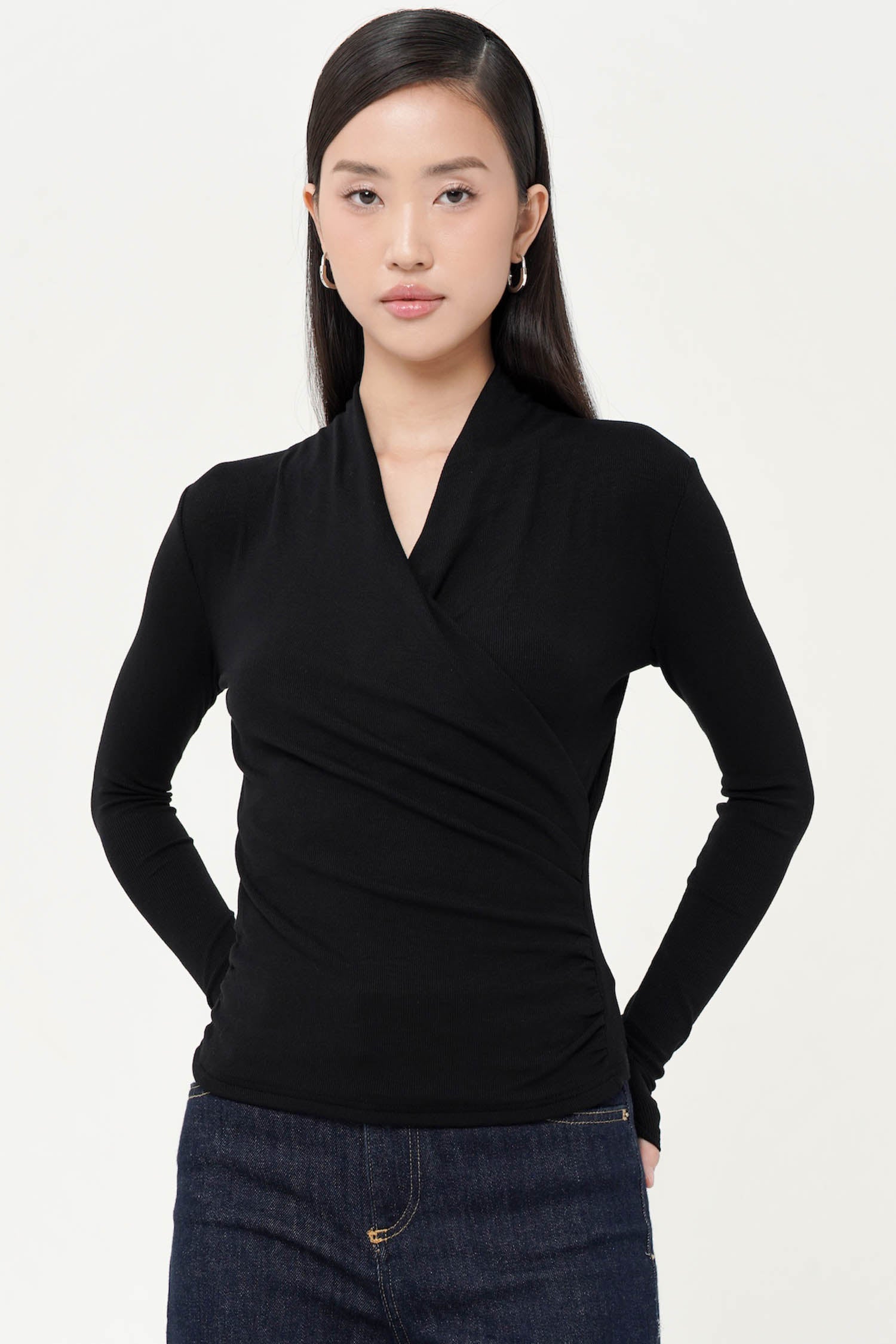 Magda Draped Wrap Blouse In Black