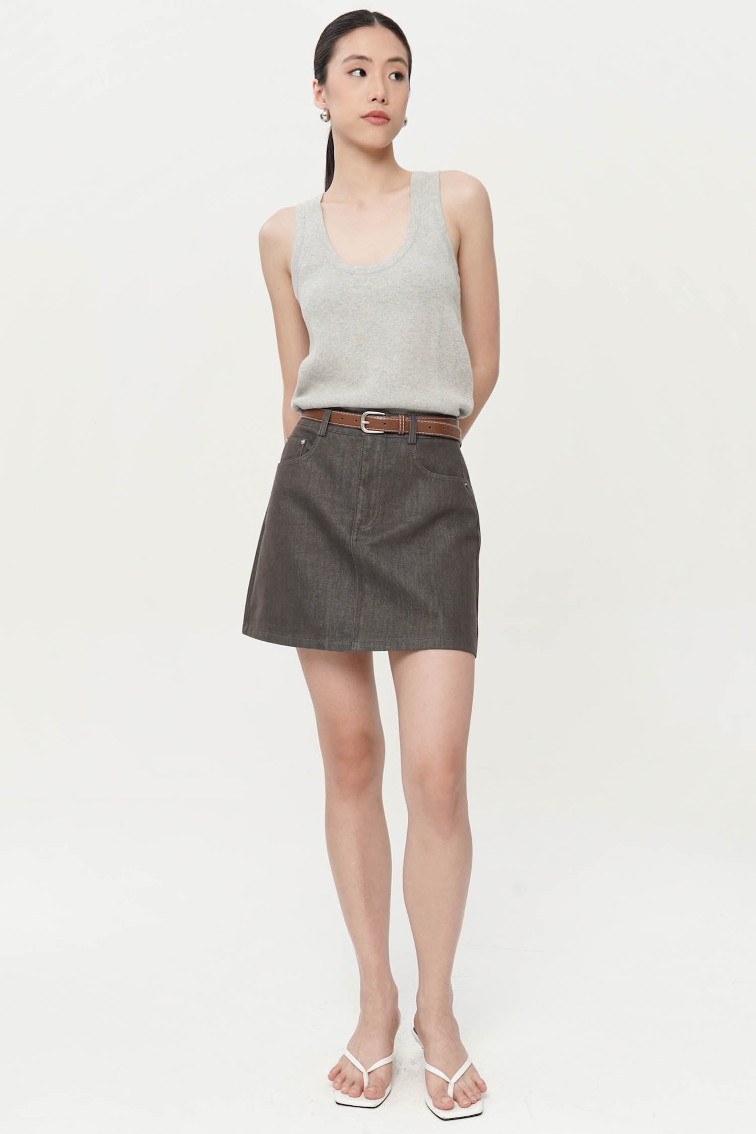 Gemini Belted Mini Skort In Grey