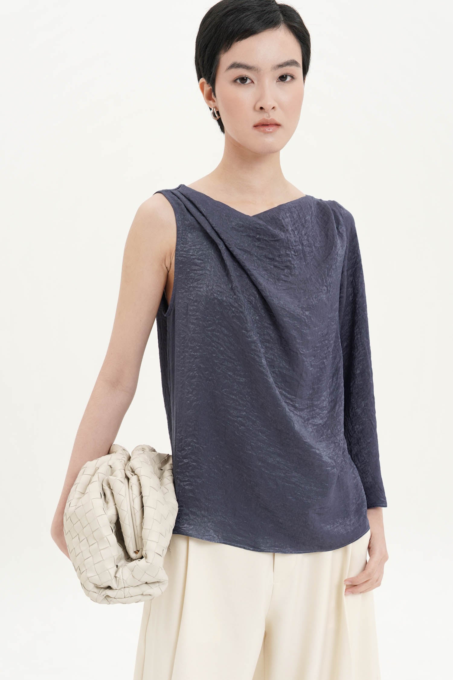 Noemi Drape Top In Dusty Blue