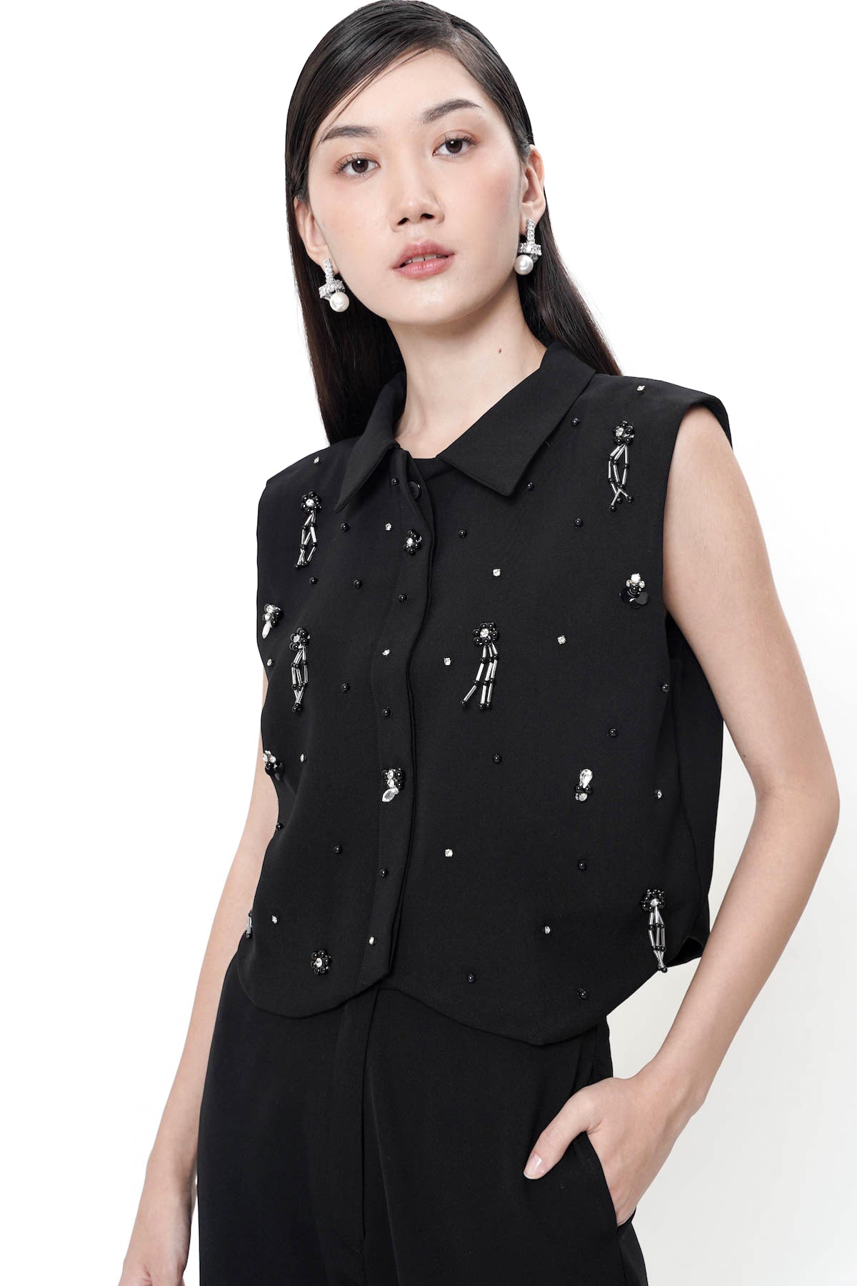 Lux Embellished Top In Black