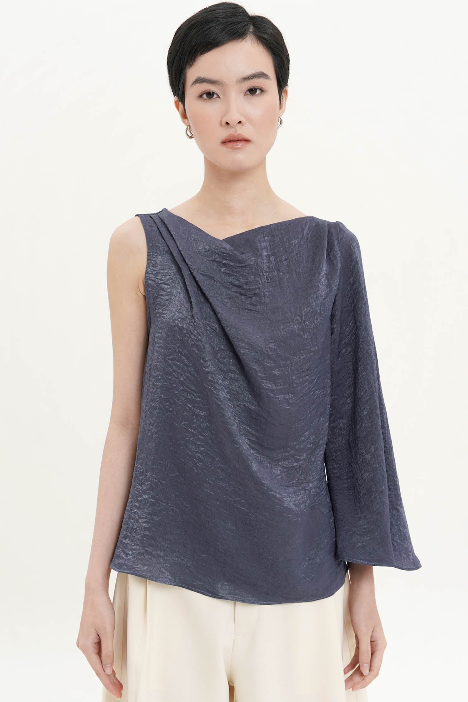 Noemi Drape Top In Dusty Blue