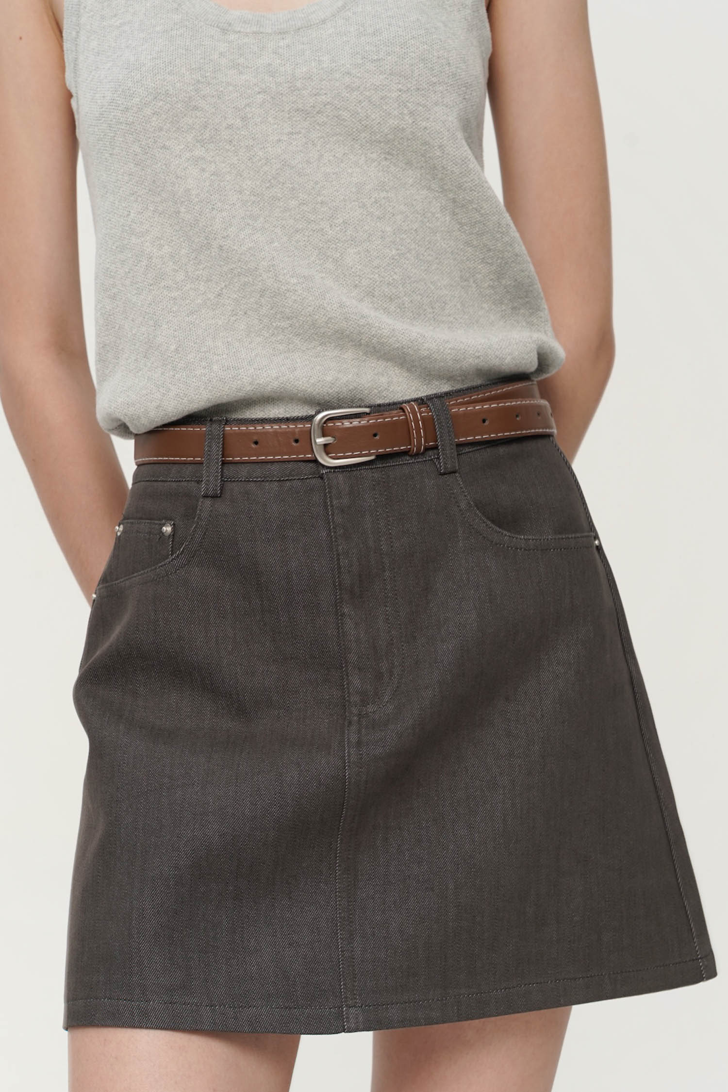 Gemini Belted Mini Skort In Grey