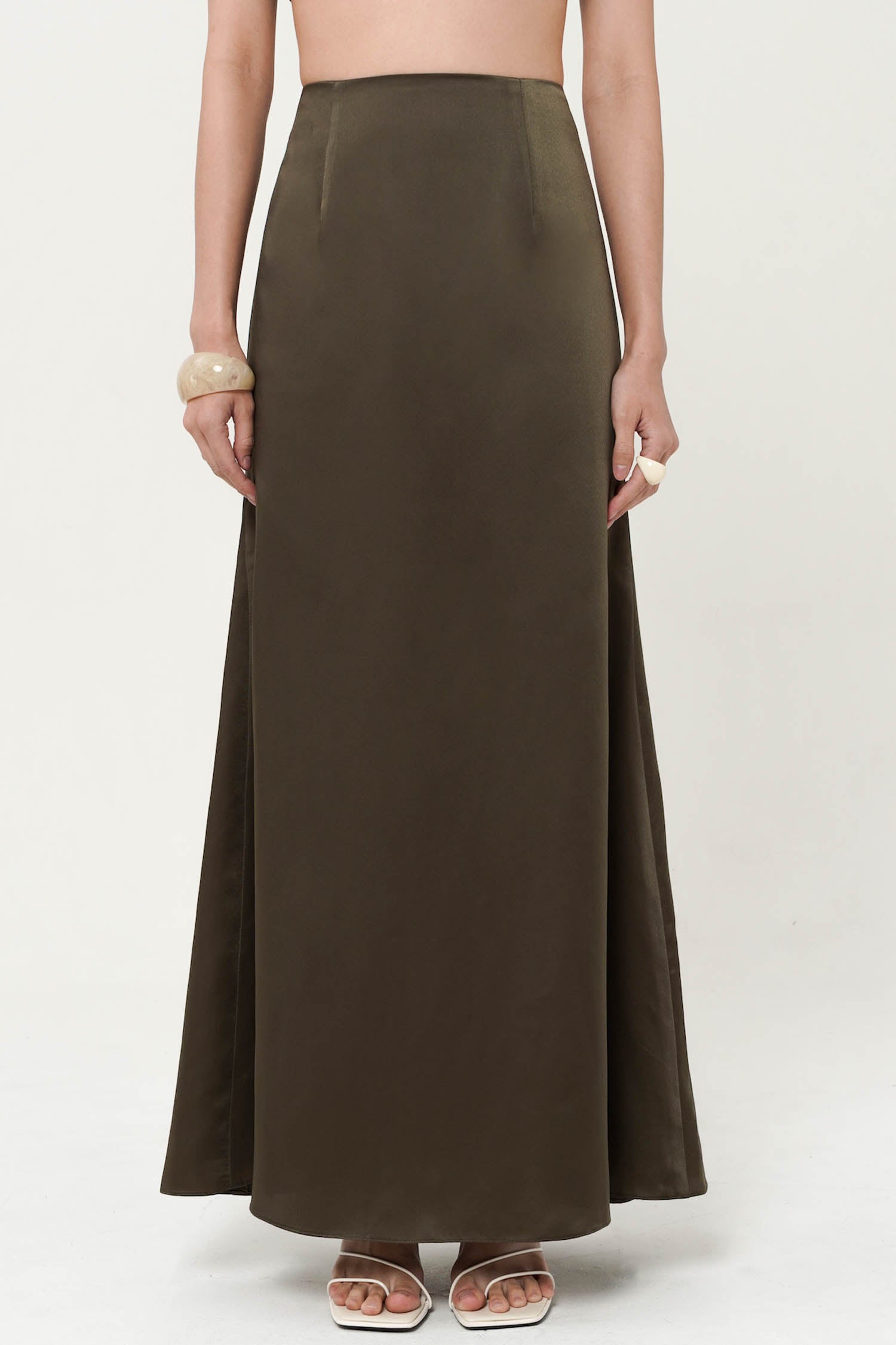 Elea Sateen Skirt In Olive Brown