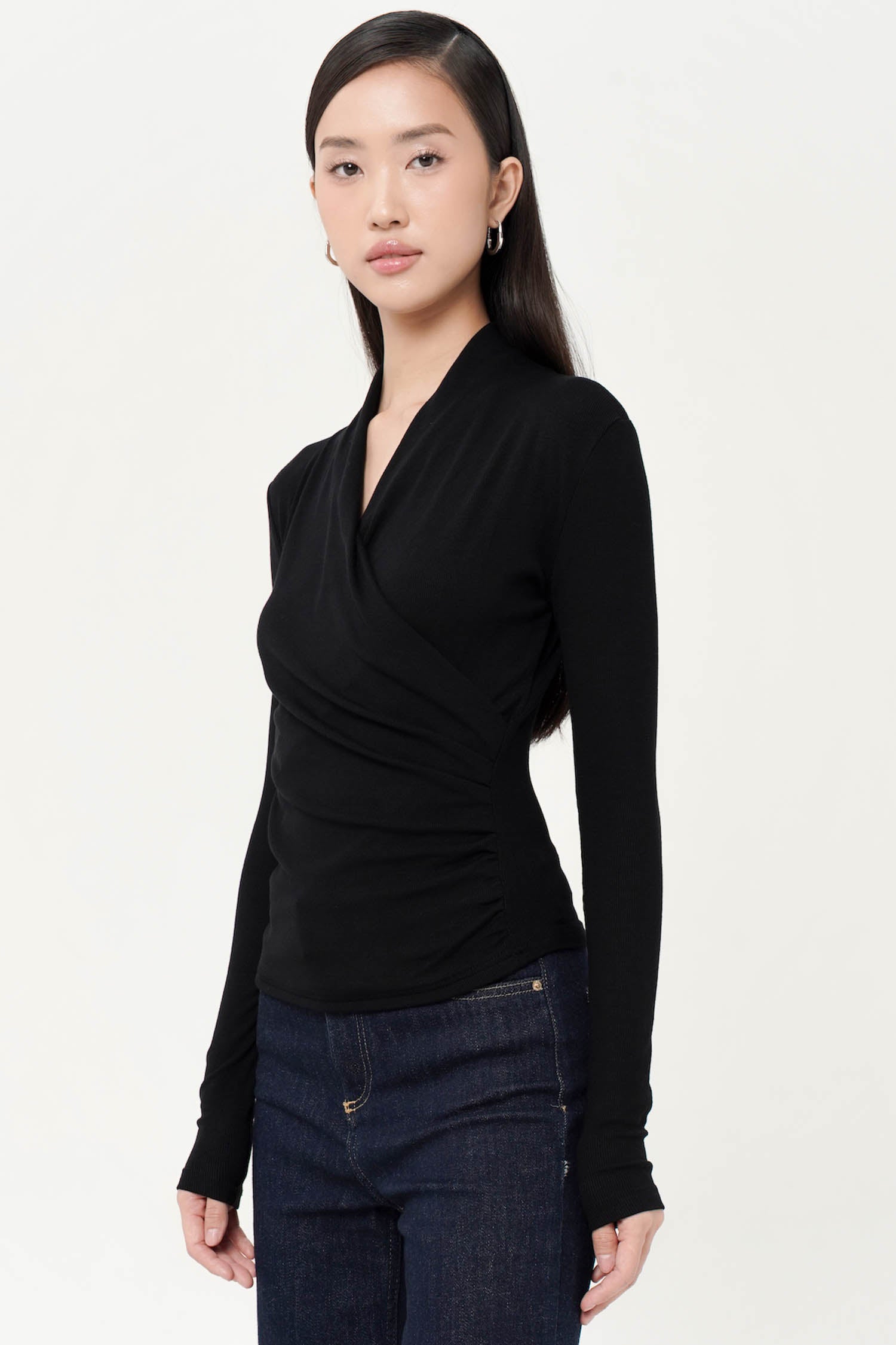 Magda Draped Wrap Blouse In Black