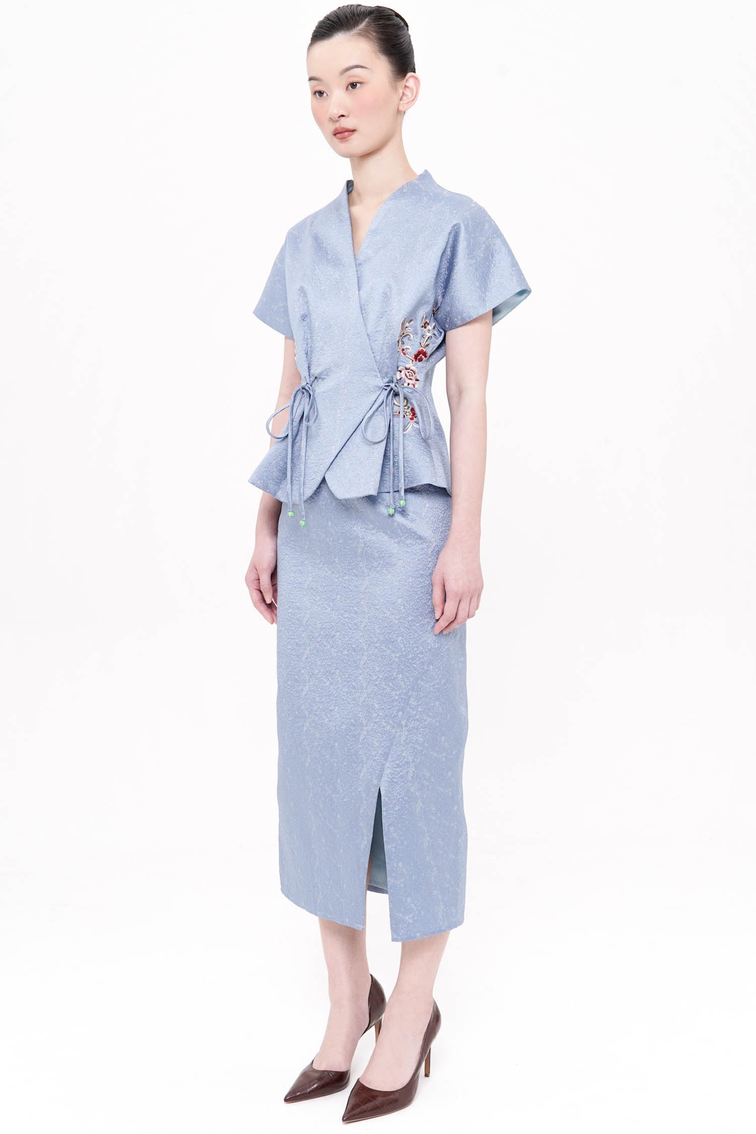 Wufu Maxi Slit Skirt In Blue