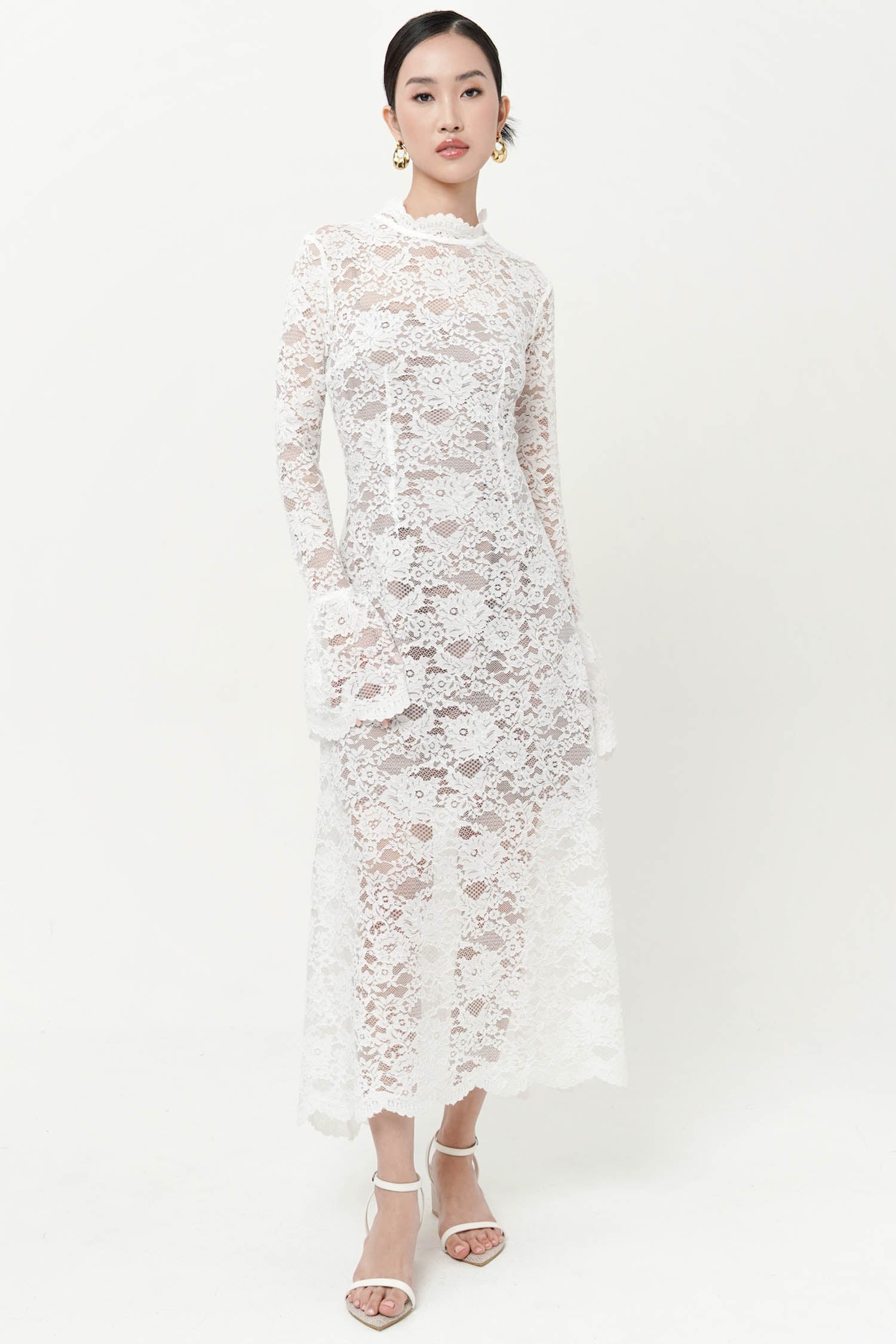 Caeli Lace Midi Dress In Broken White