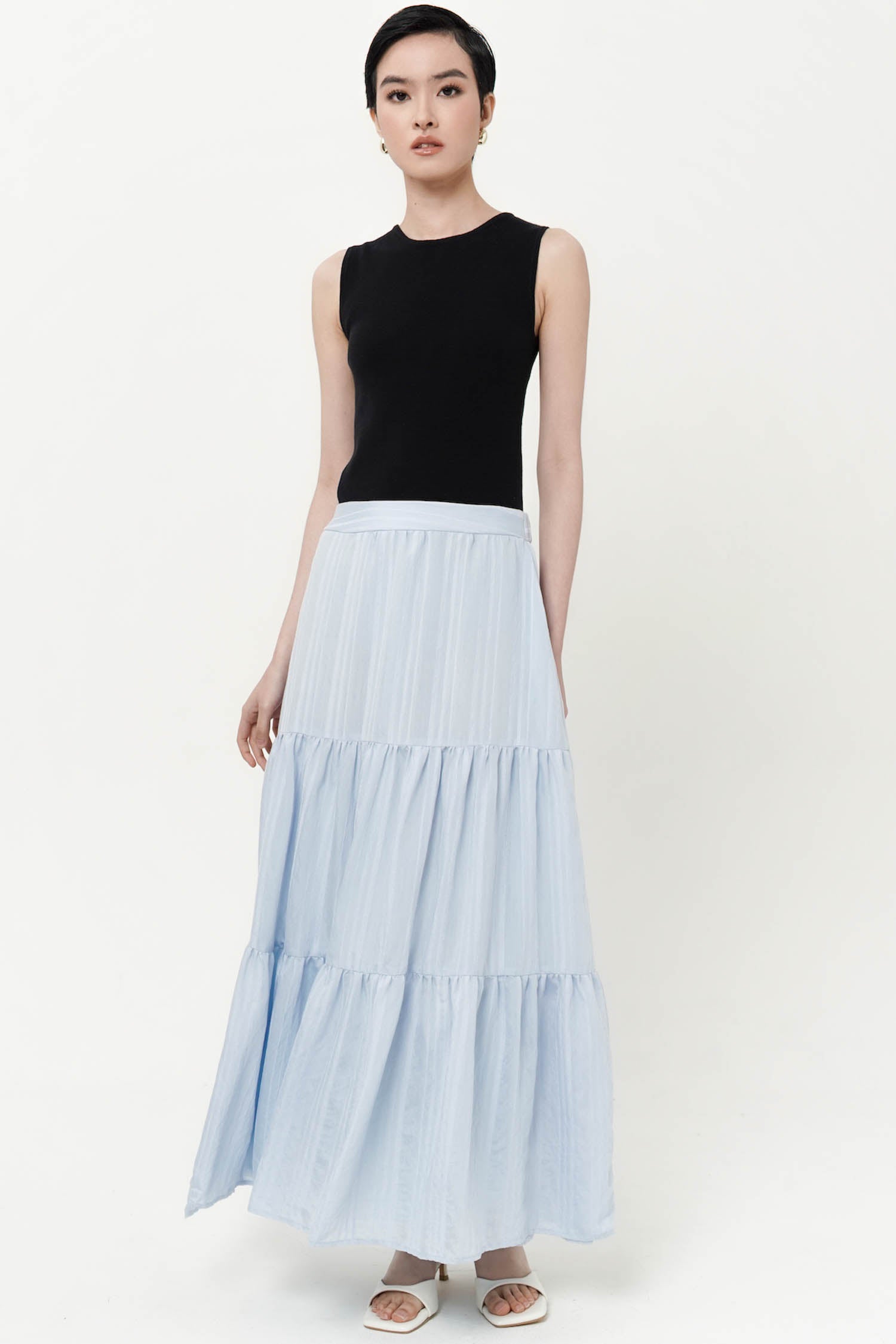 Simone Sheer Skirt In Striped Sky Blue