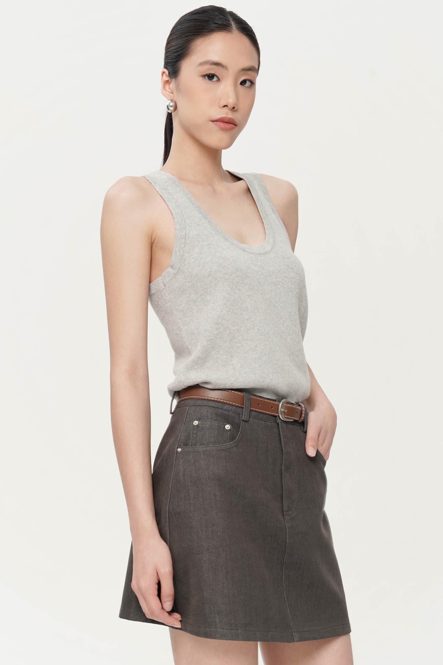 Gemini Belted Mini Skort In Grey