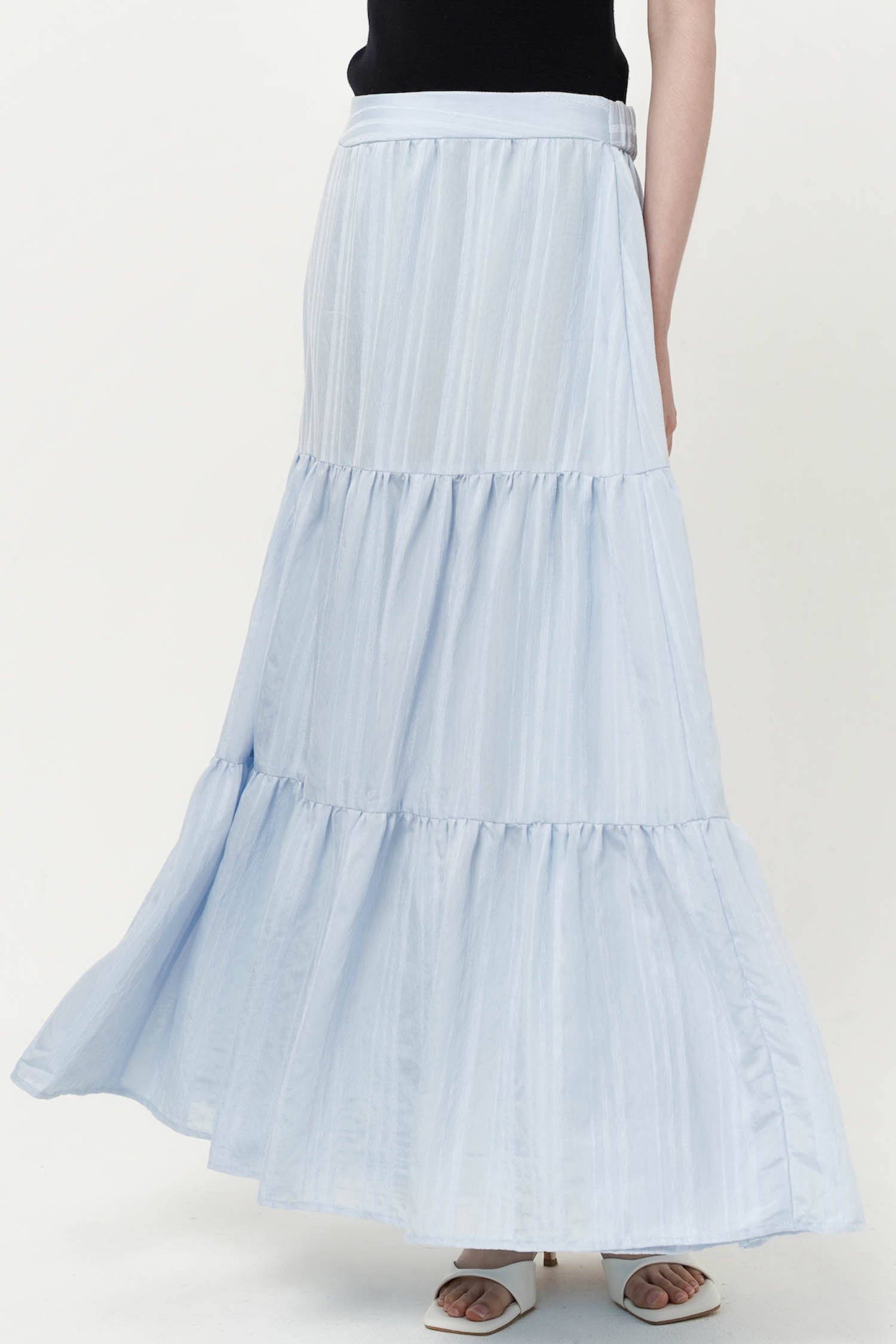 Simone Sheer Skirt In Striped Sky Blue