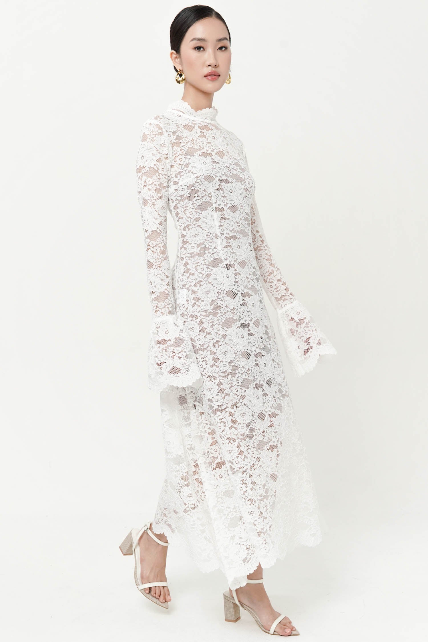 Caeli Lace Midi Dress In Broken White Caeli Lace Midi Dress In Broken White