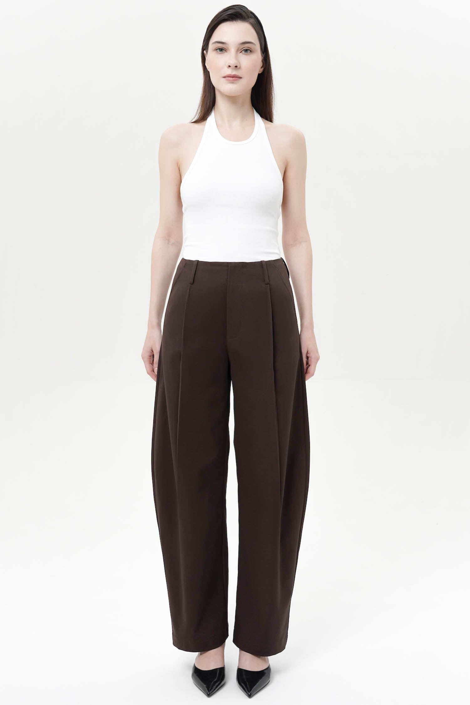 Rosso Pleated Barrel Trousers In Espresso