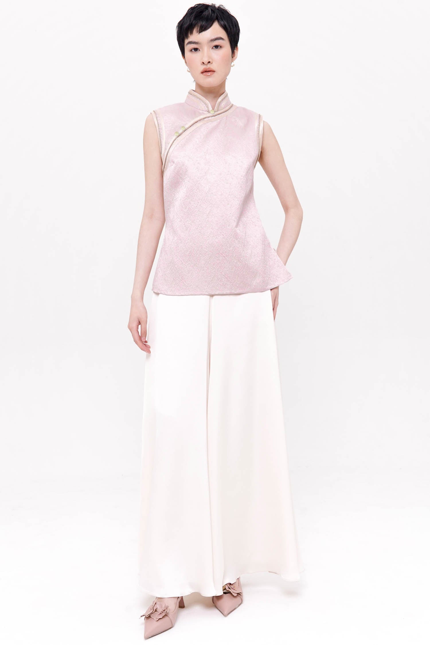 Mei Mandarin Collar Top In Pink