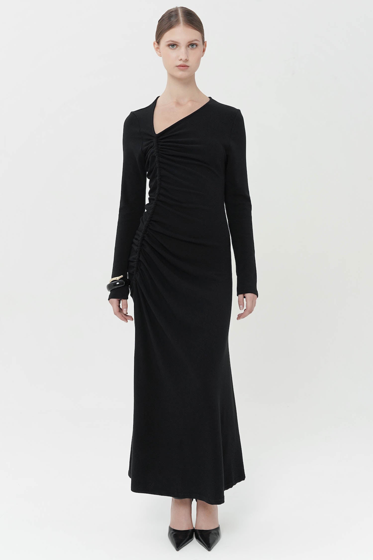 Aeseon Ruched Maxi Dress In Black