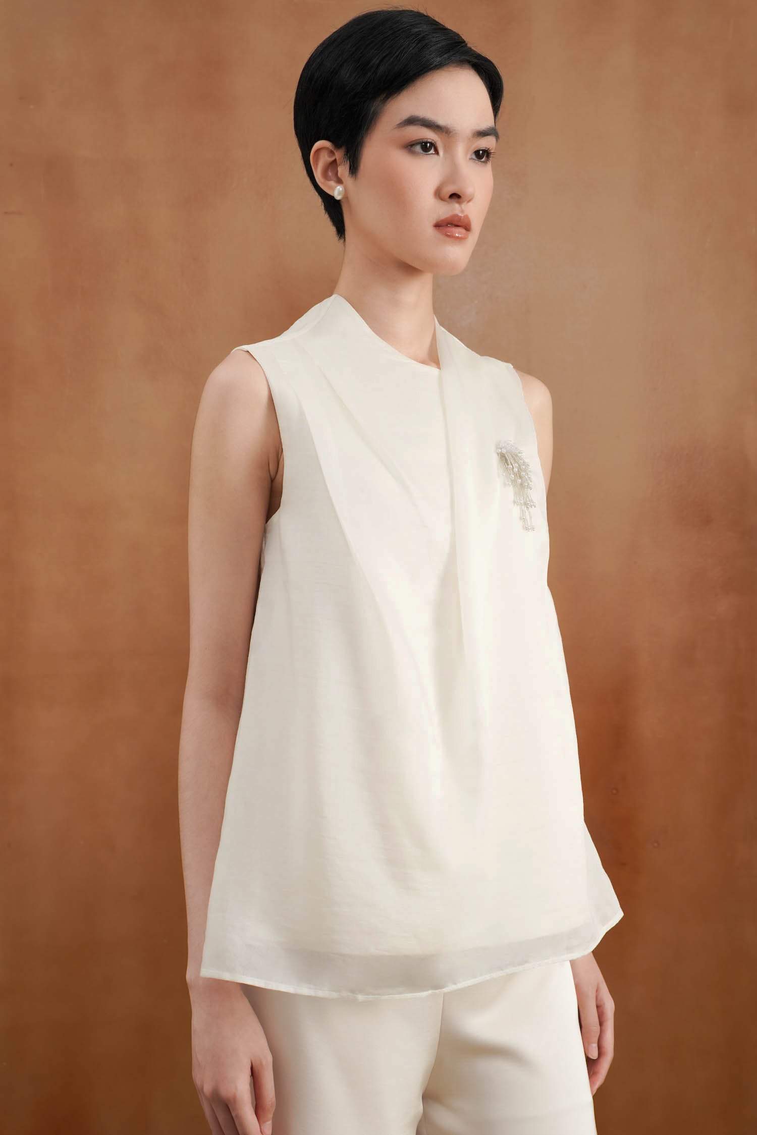 Lunette Drape Blouse In Porcelain