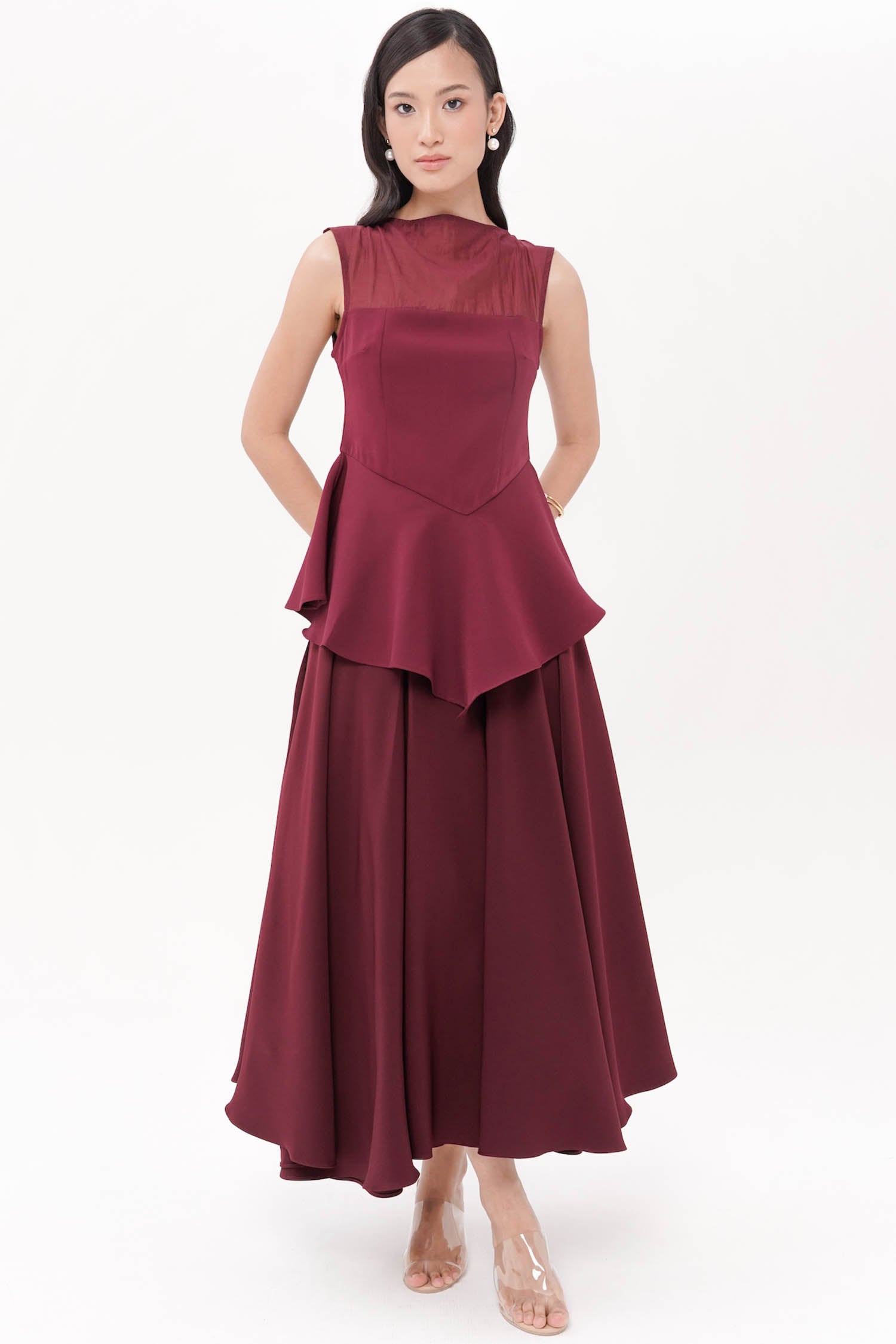 Cathan Peplum Top In Maroon