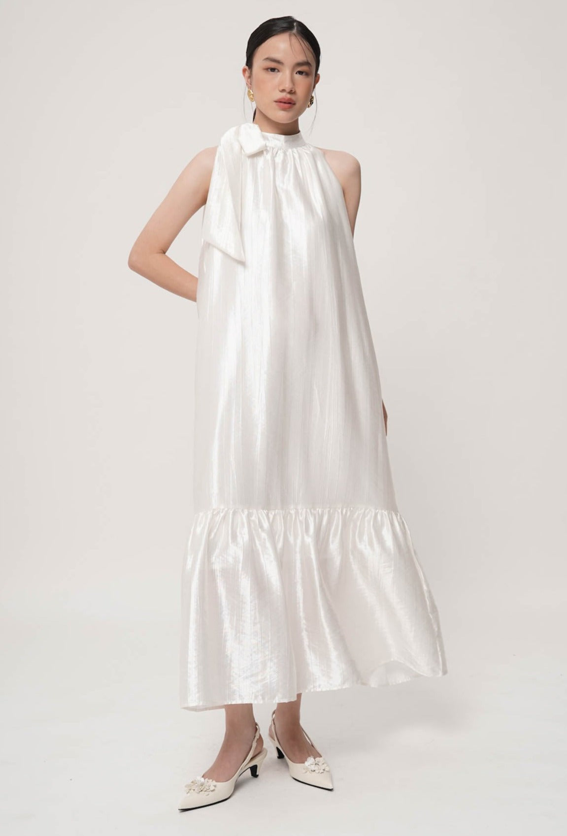 Reiko Maxi Halter Dress In White