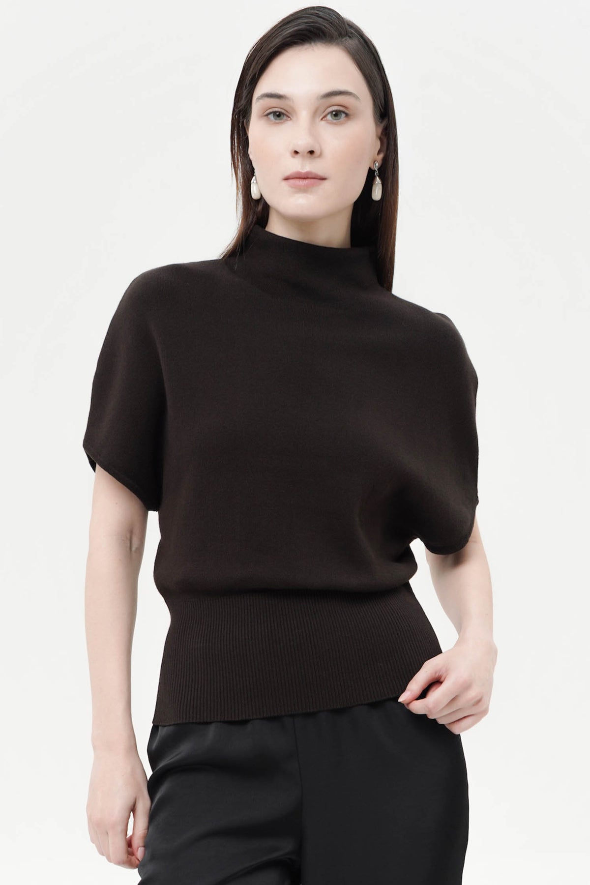 Zephyra High Neck Blouse In Espresso