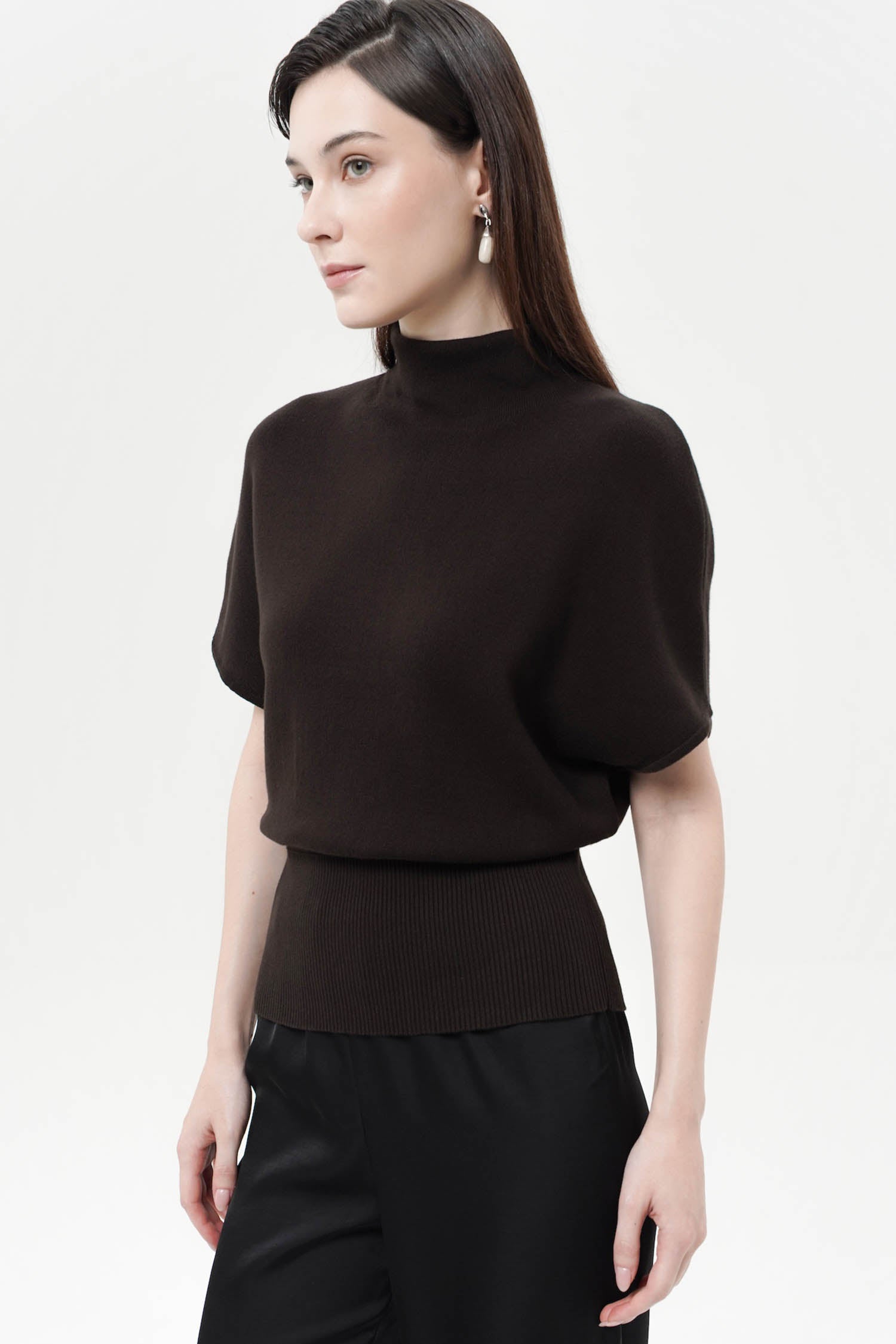 Zephyra High Neck Blouse In Espresso