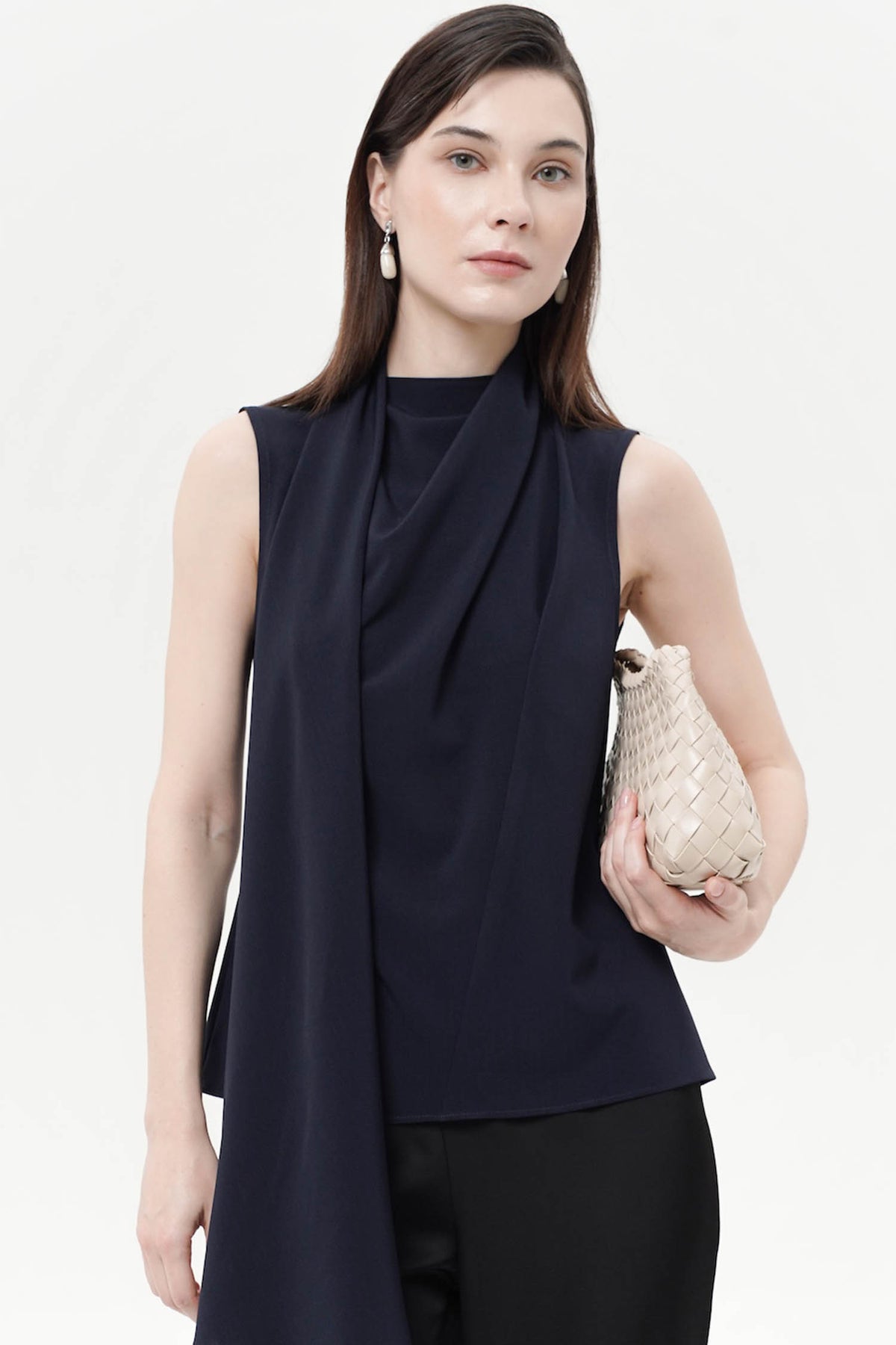 Monia Shawl Blouse In Navy