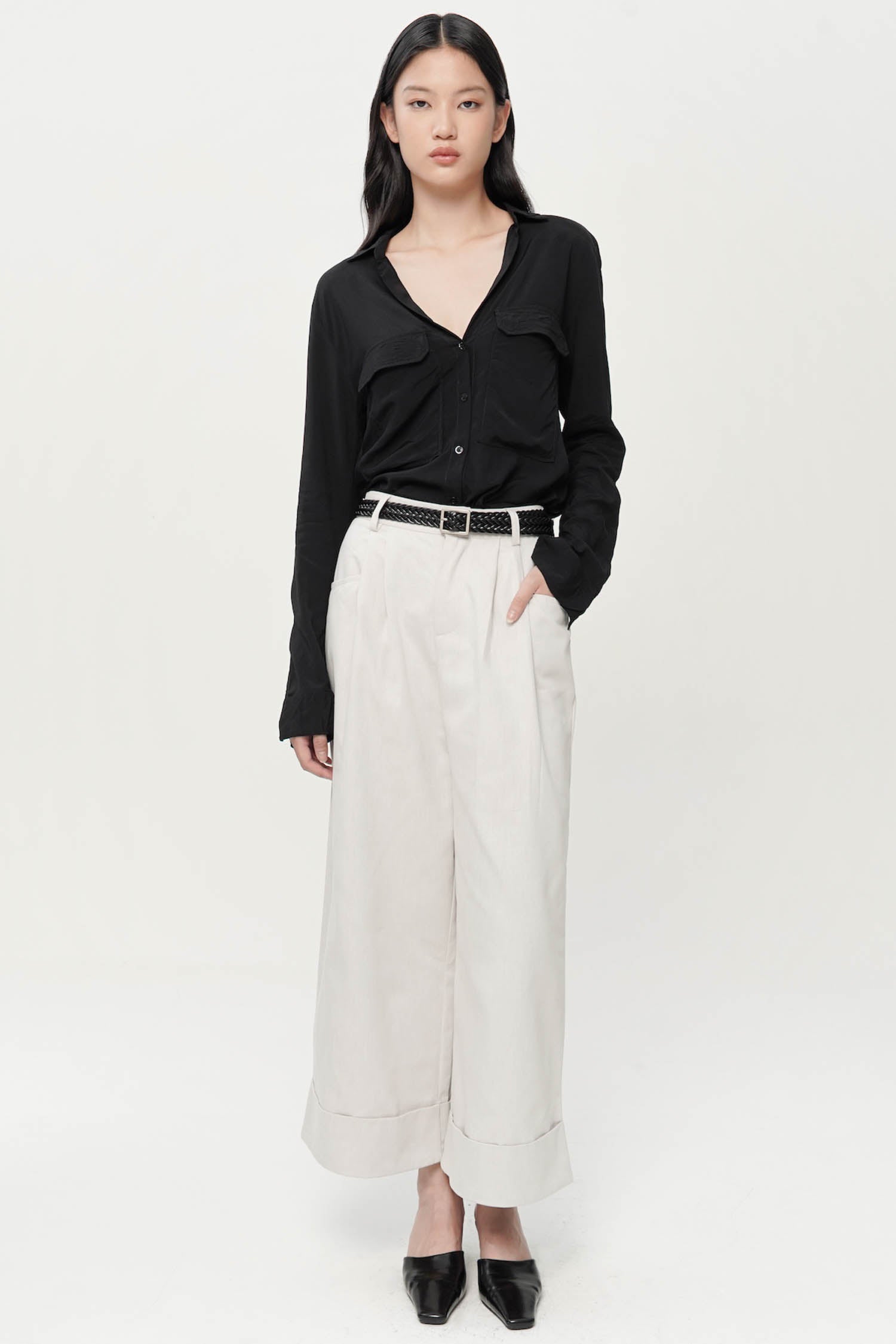 Ginette Wide-Leg Trousers In Light Grey