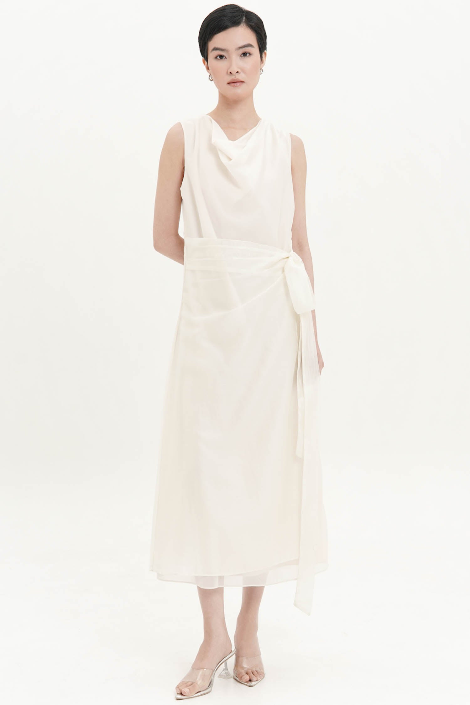 Sienna Midi Drape Dress In Porcelain