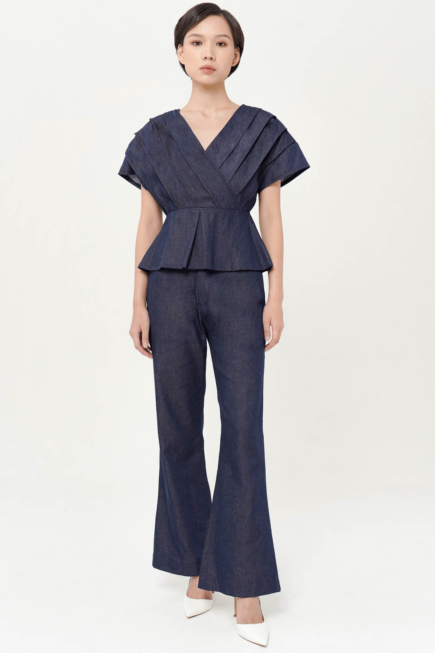 Branko Faux Wrap Top In Denim