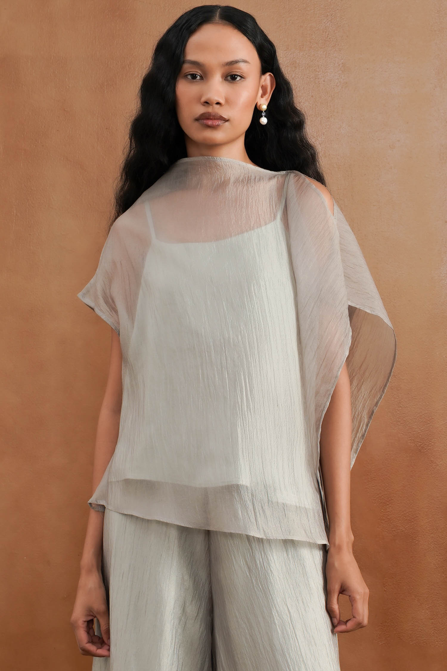 Jire Translucent Two-piece Top In Dusty Sage