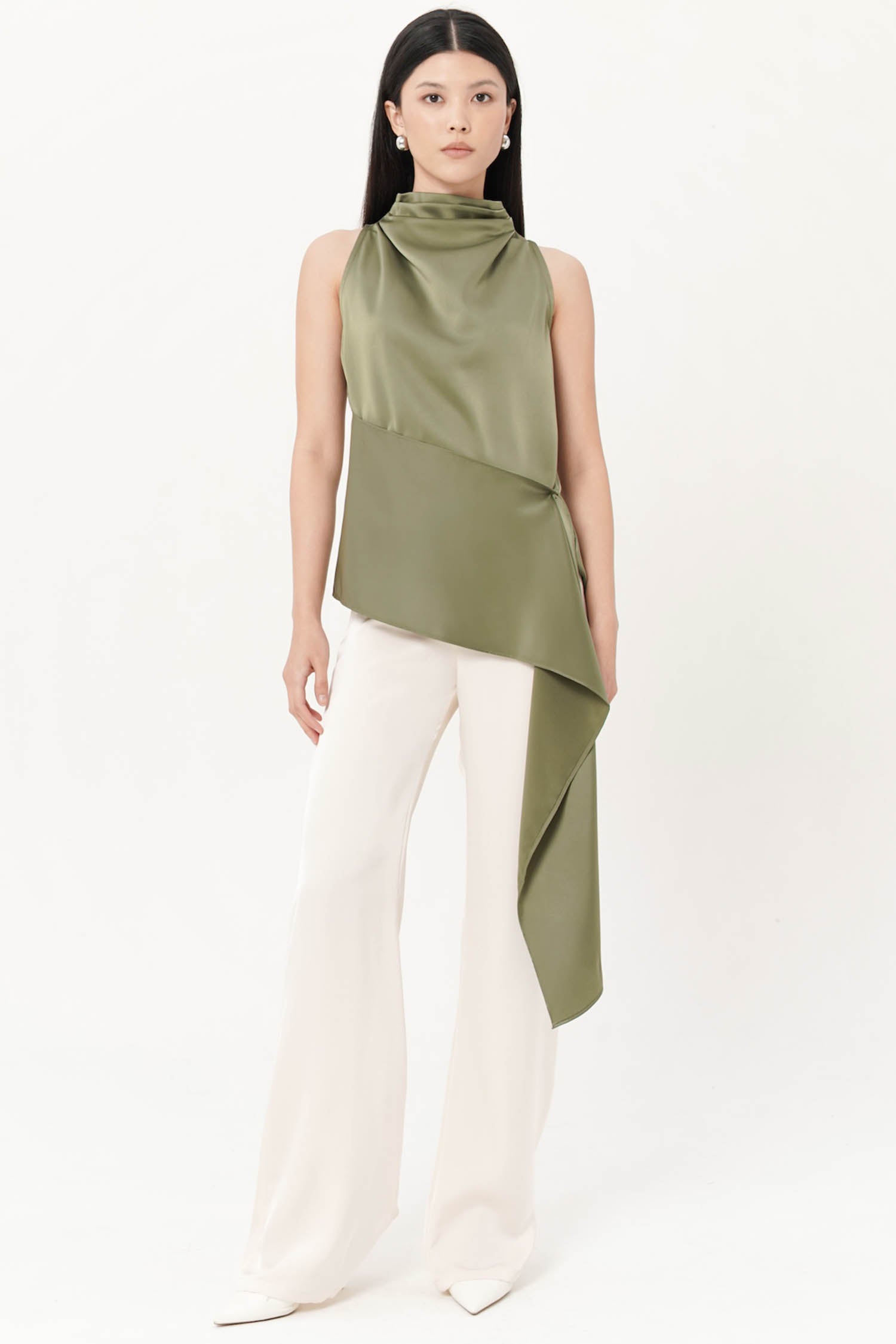 Serena Satin Pants In Porcelain