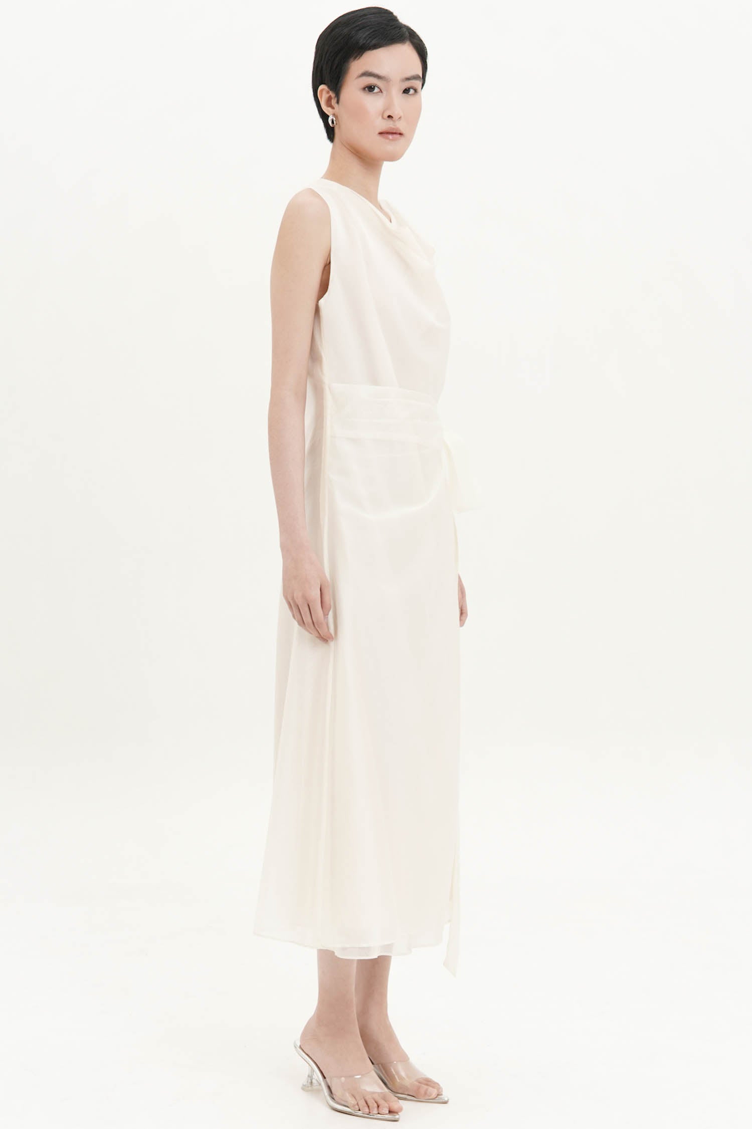 Sienna Midi Drape Dress In Porcelain