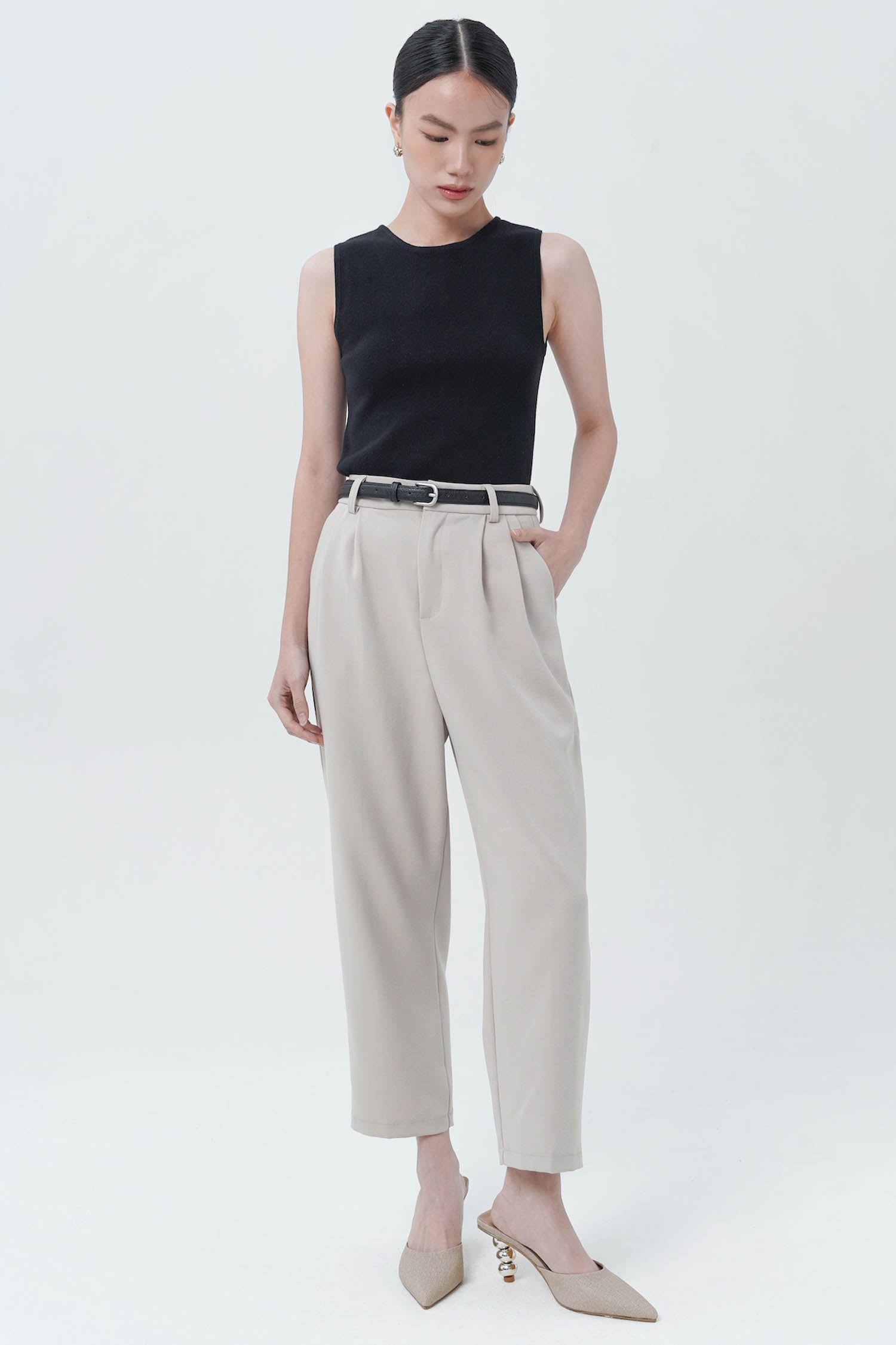 Juniper Belted Trousers In Creme