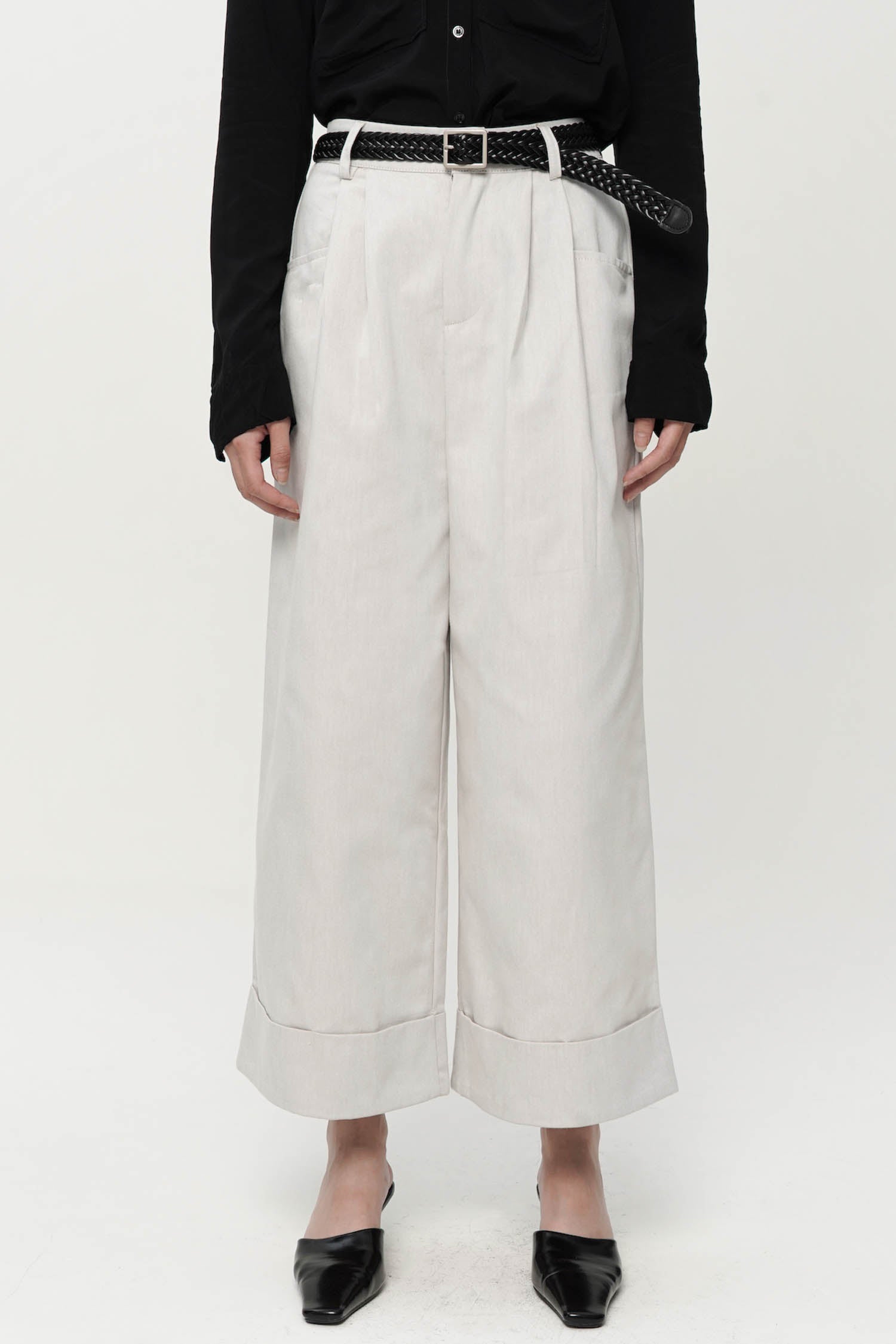 Ginette Wide-Leg Trousers In Light Grey