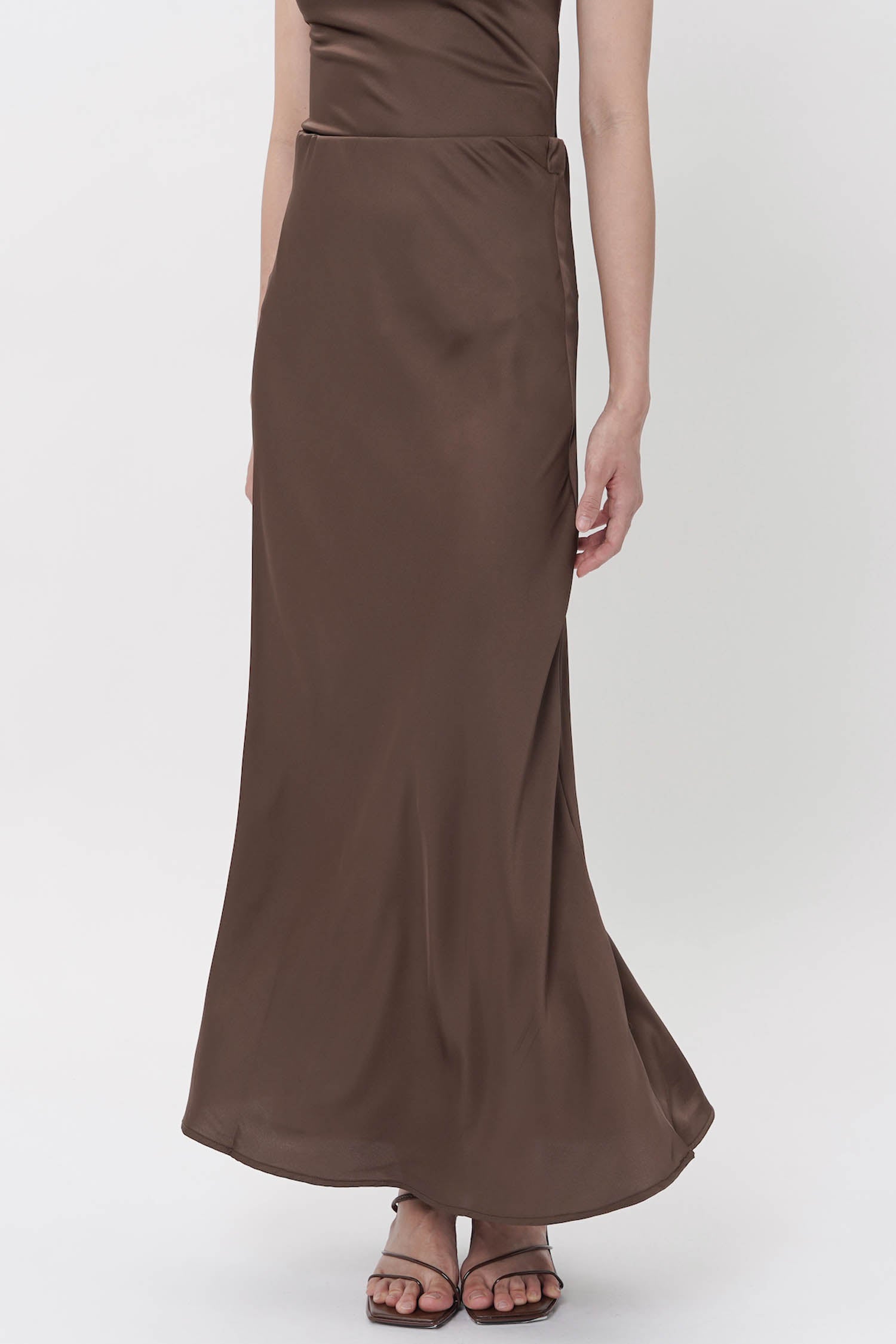 Alonda Maxi Satin Skirt In Espresso (LAST PIECE)