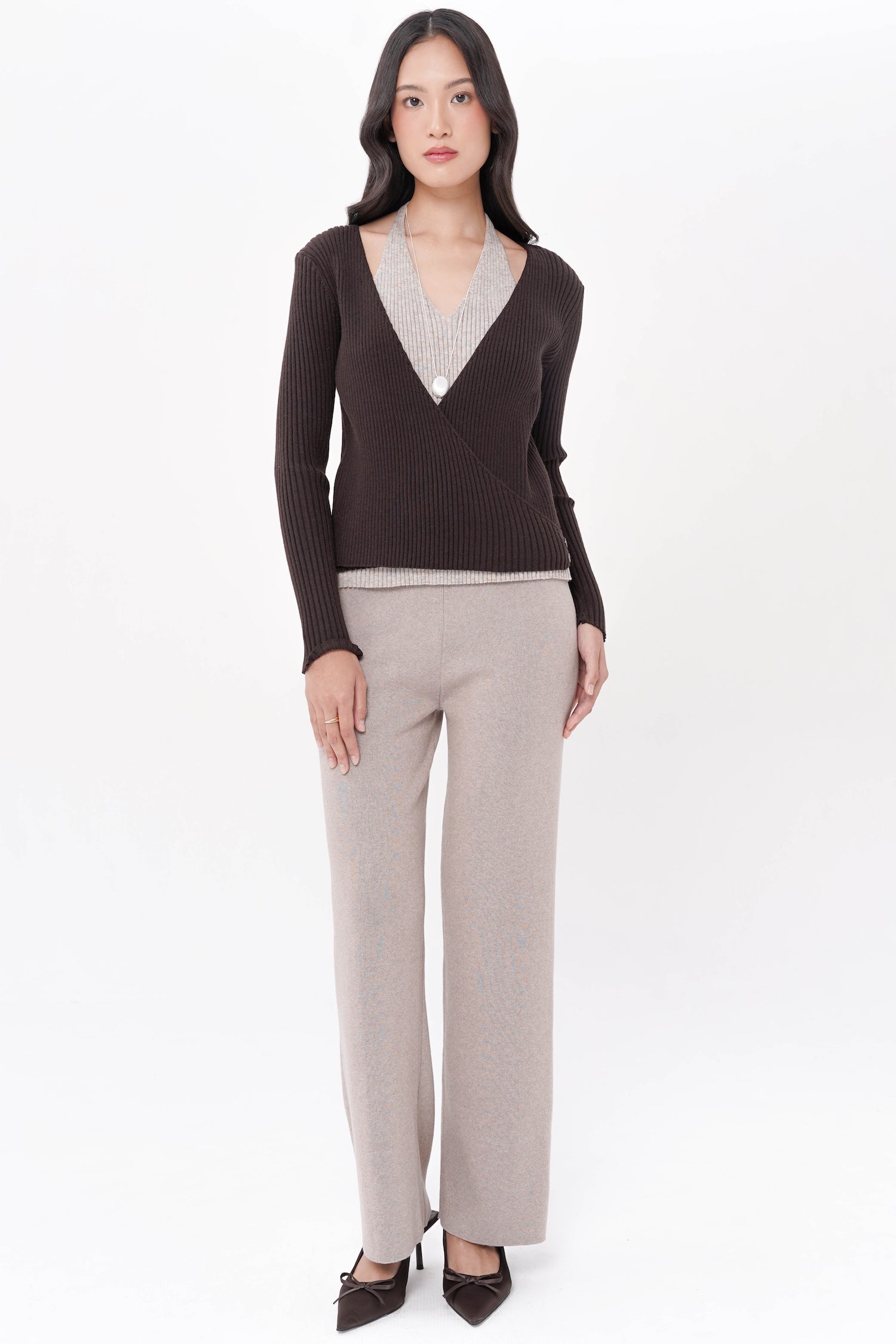 Noble Wrap Halter Top In Espresso