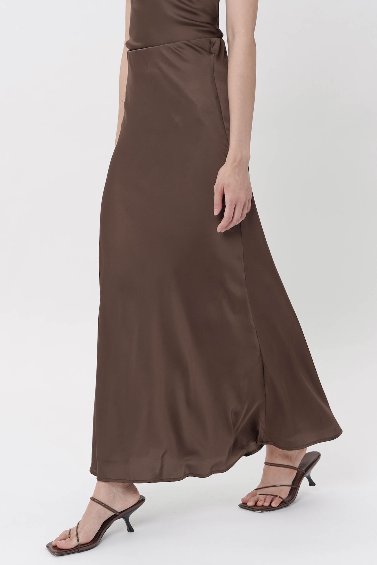 Alonda Maxi Satin Skirt In Espresso (LAST PIECE)