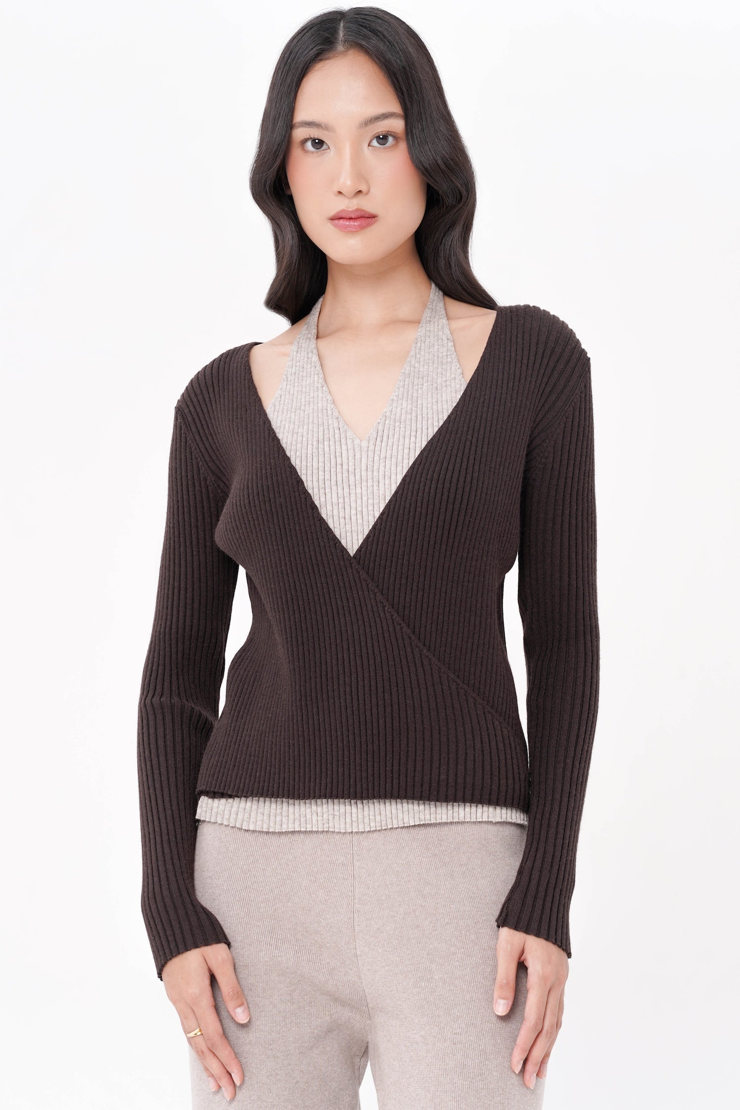 Noble Wrap Halter Top In Espresso