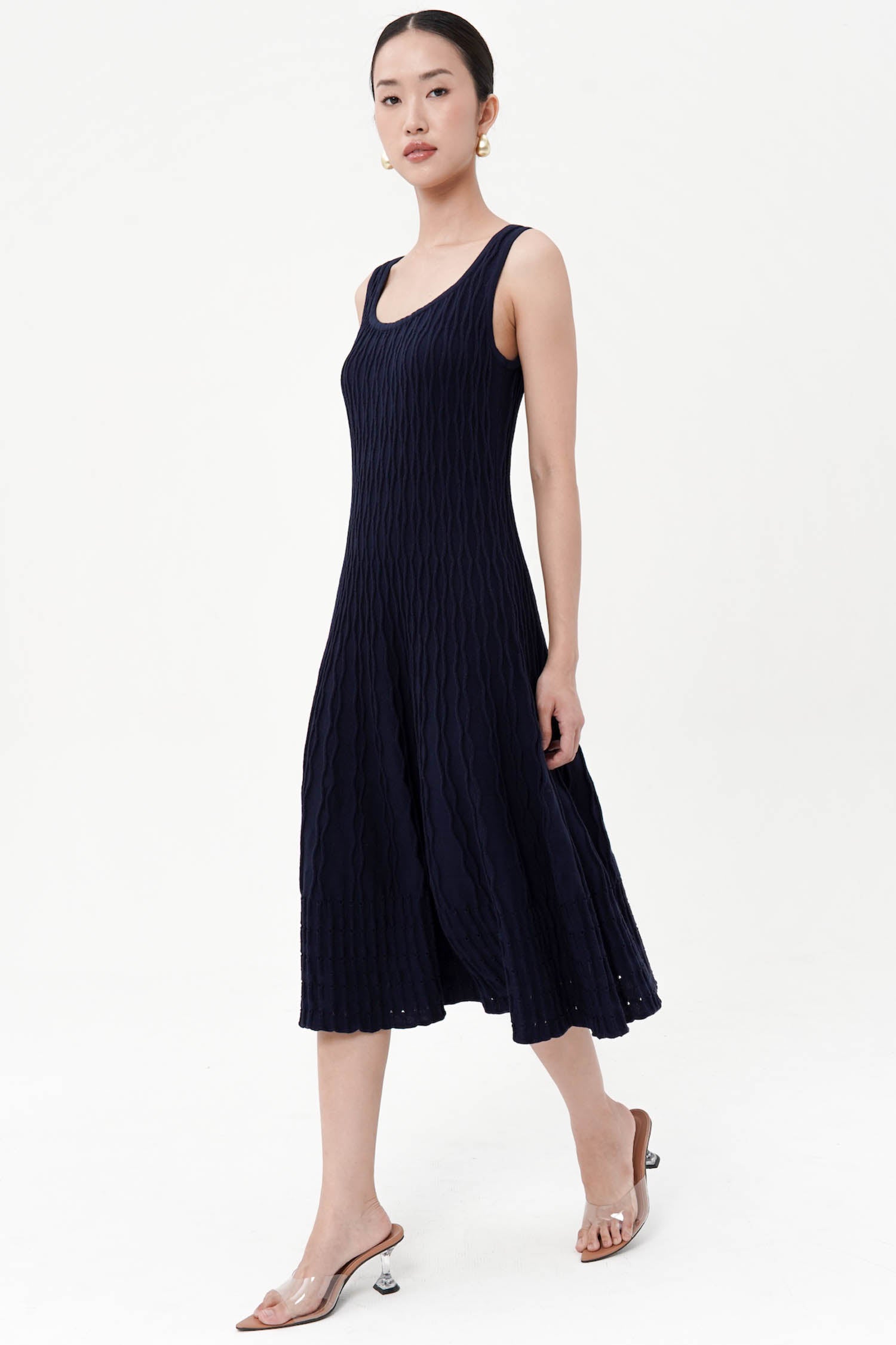 Saffron Midi Knit Dress In Navy