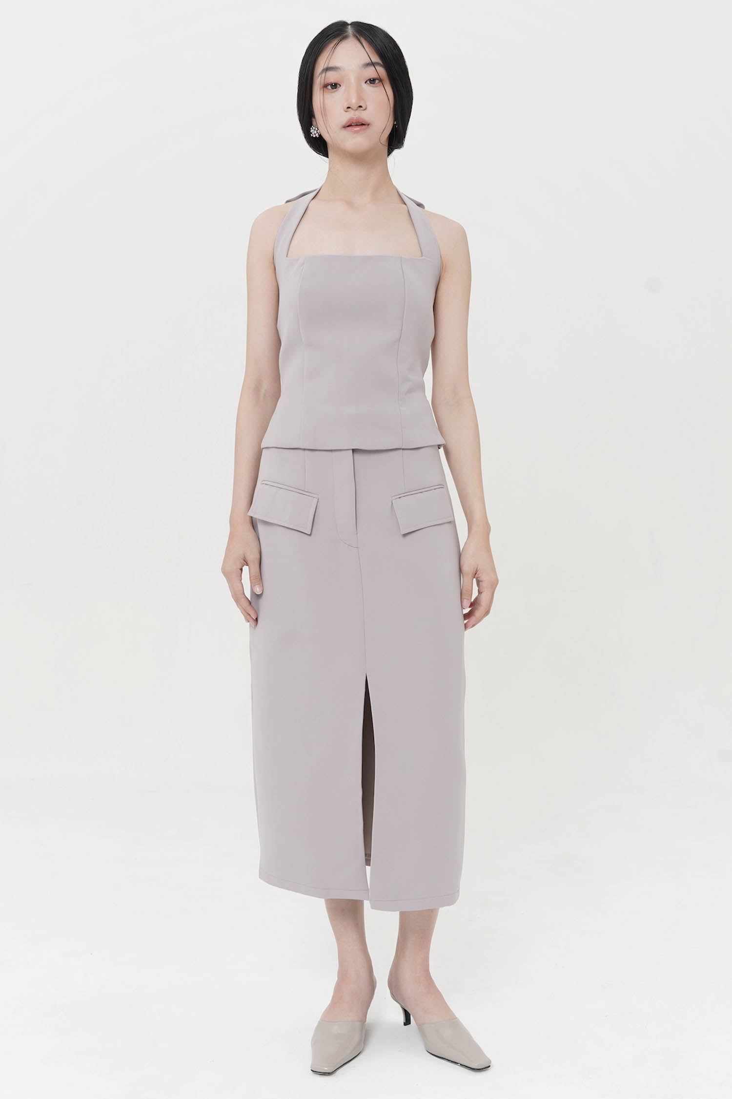 Ghyr Midi Skirt In Taupe Grey