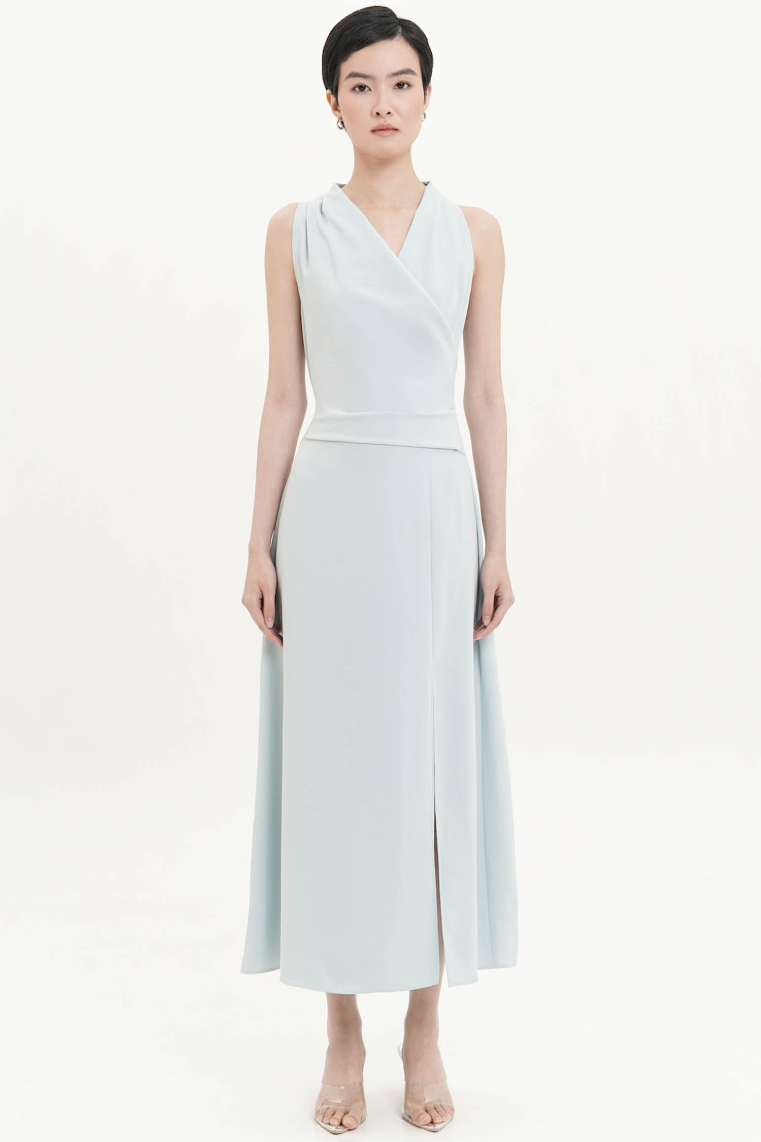 Alina Midi Drape Dress In Ice Blue