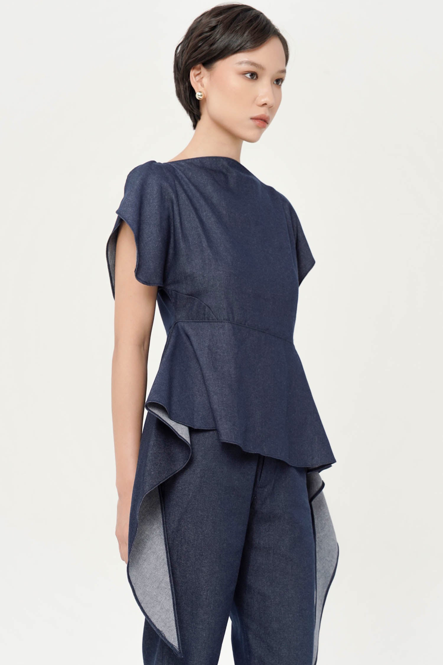 Faber Handkerchief Peplum Top In Denim