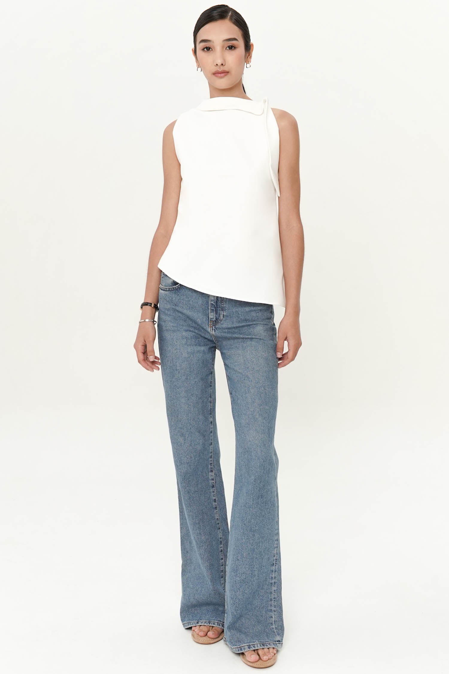 Wyre Shawl Neck Top In Broken White
